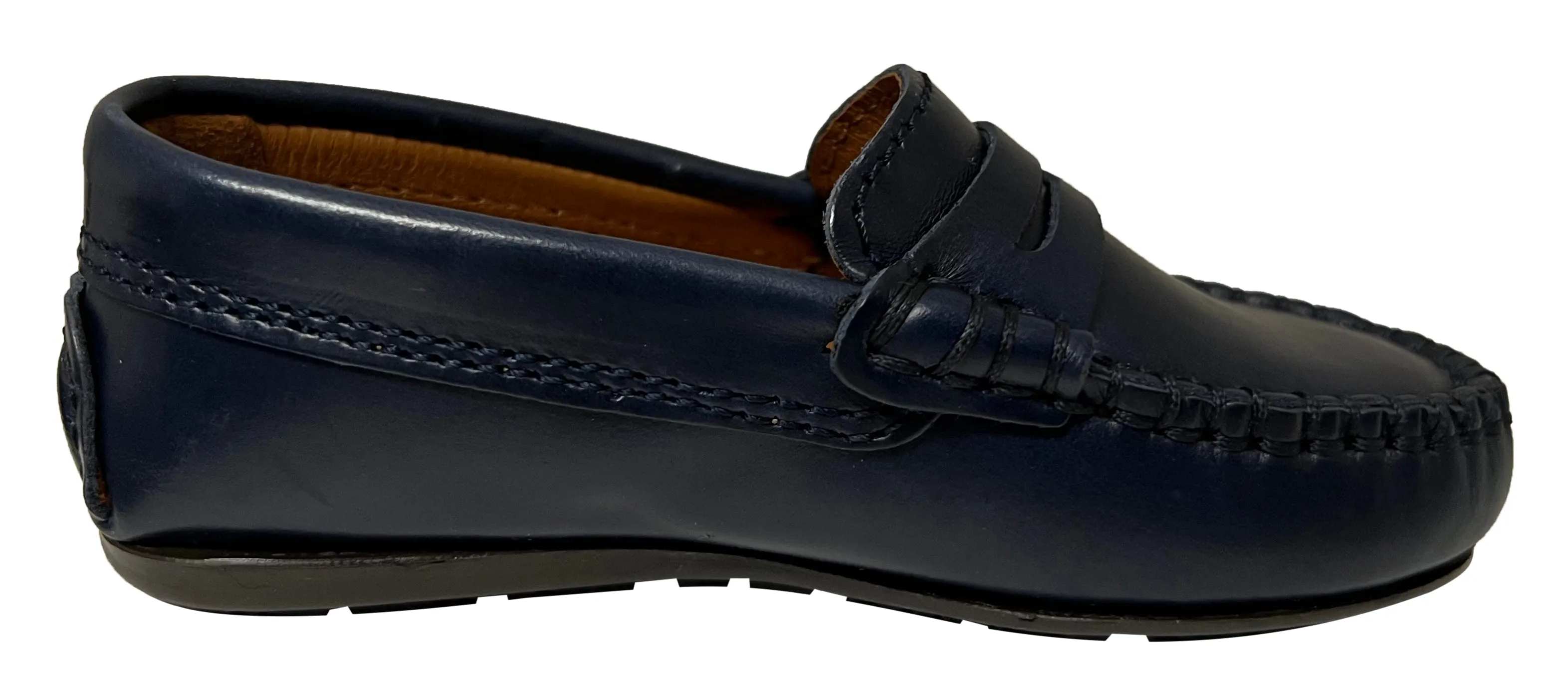 Atlanta Mocassin Boy's and Girl's Smooth Leather Penny Loafers, Navy Blue Sierra Antik travel mode