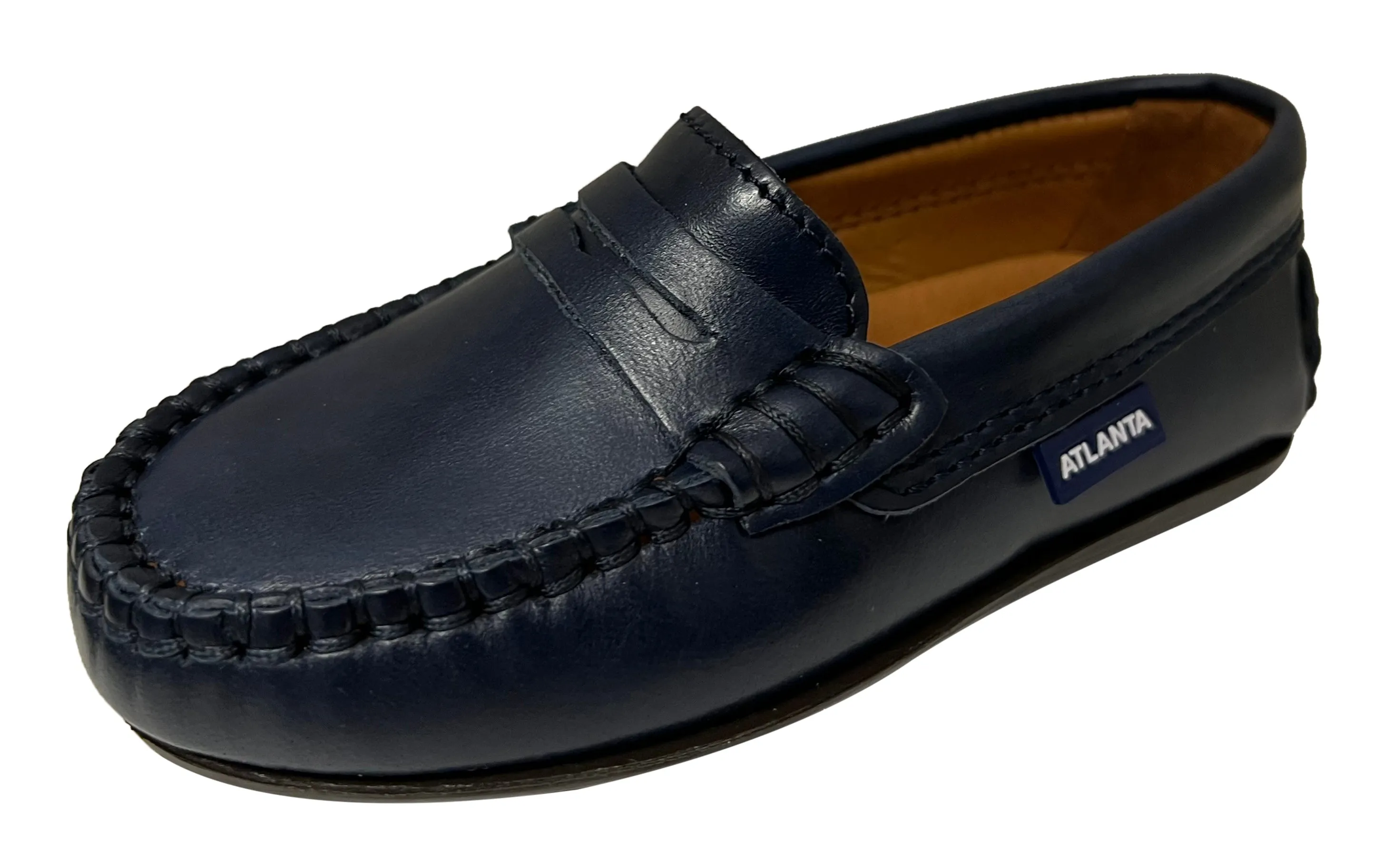 Atlanta Mocassin Boy's and Girl's Smooth Leather Penny Loafers, Navy Blue Sierra Antik urban fashion