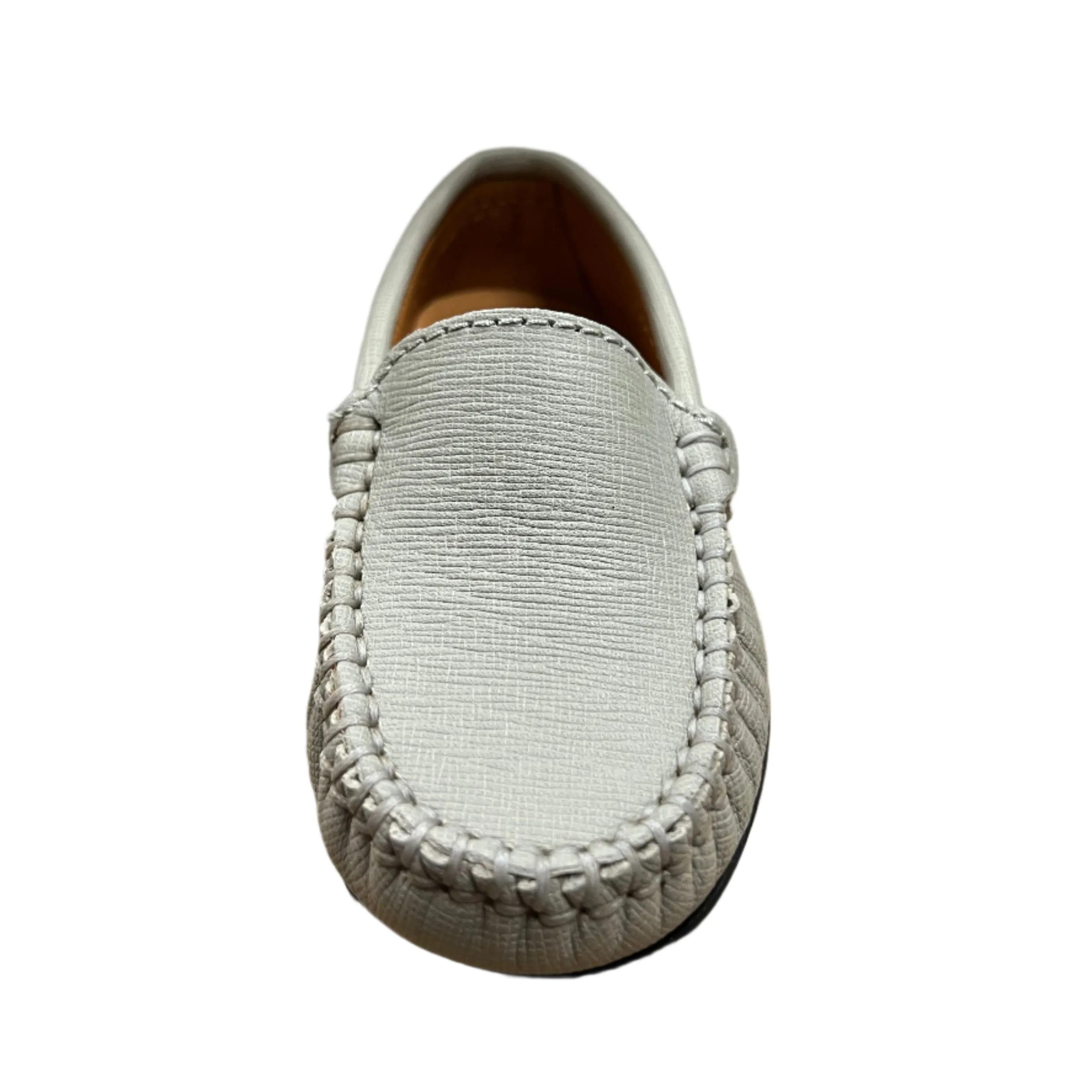 Atlanta Moccasin Boy's and Girl's Originals 015 Plain Vamp Loafers - Grey Stone Safiano easy slide