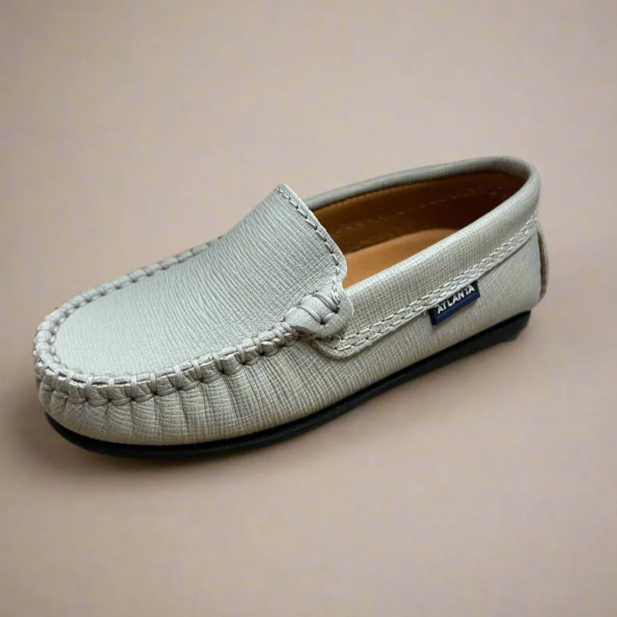Atlanta Moccasin Boy's and Girl's Originals 015 Plain Vamp Loafers - Grey Stone Safiano fit mom