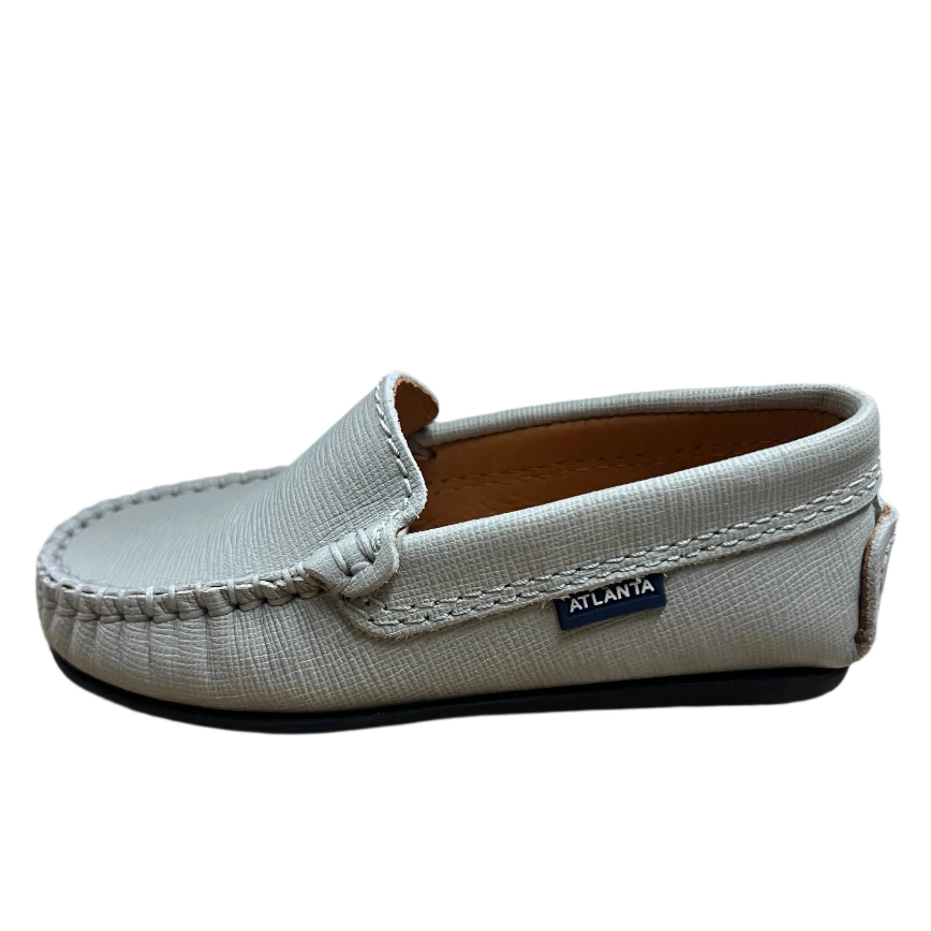 Atlanta Moccasin Boy's and Girl's Originals 015 Plain Vamp Loafers - Grey Stone Safiano minimal edge