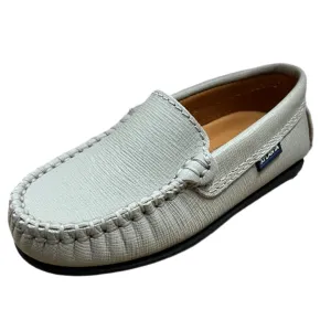 Atlanta Moccasin Boy's and Girl's Originals 015 Plain Vamp Loafers - Grey Stone Safiano run around