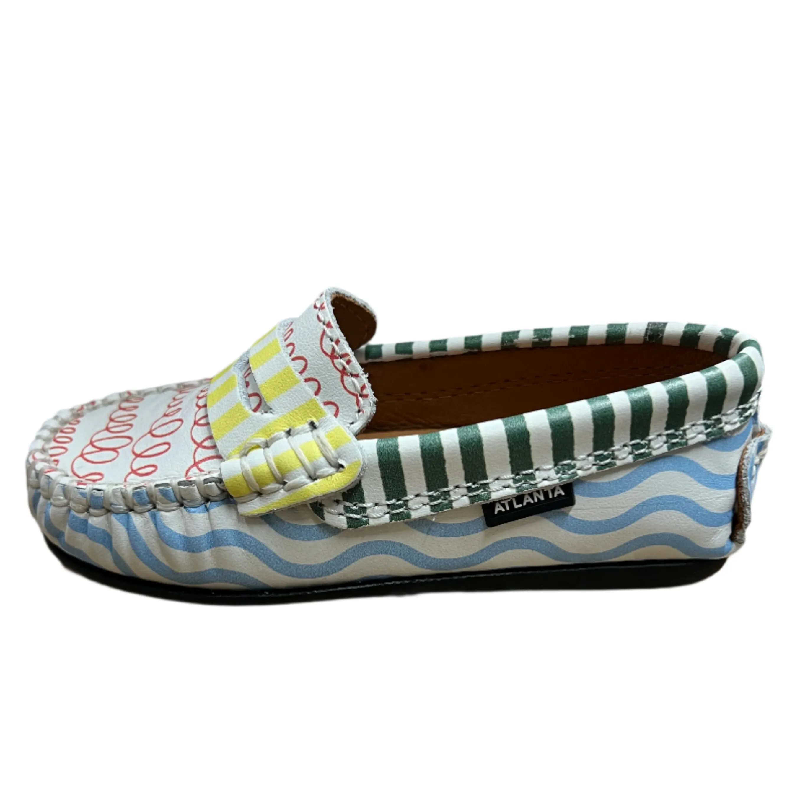 Atlanta Moccasin Boy's and Girl's Originals 032 Penny Loafer - Print Wave Blue & St carefree step