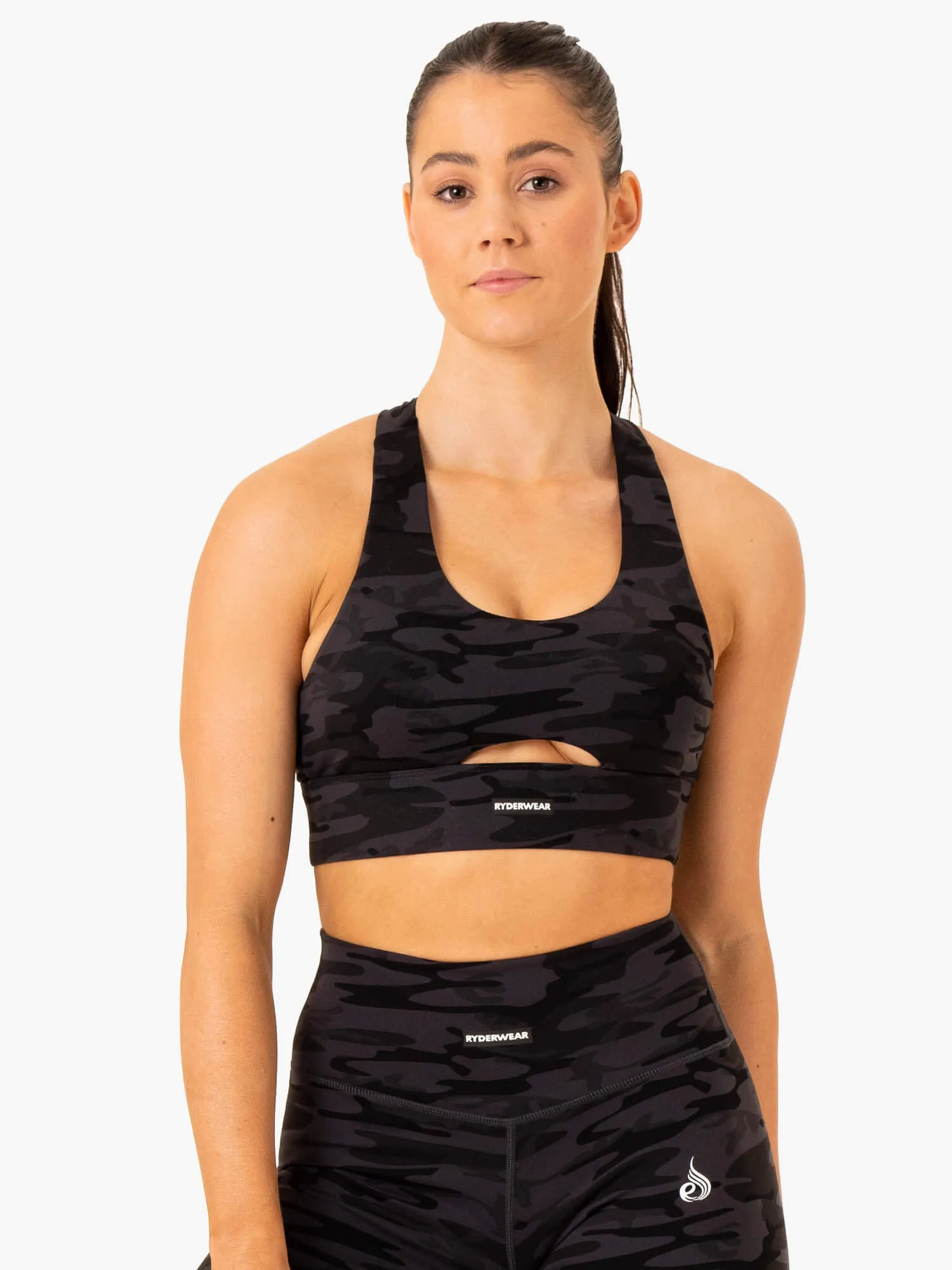 Base Racer Back Sports Bra - Black Camo Shock Absorbing