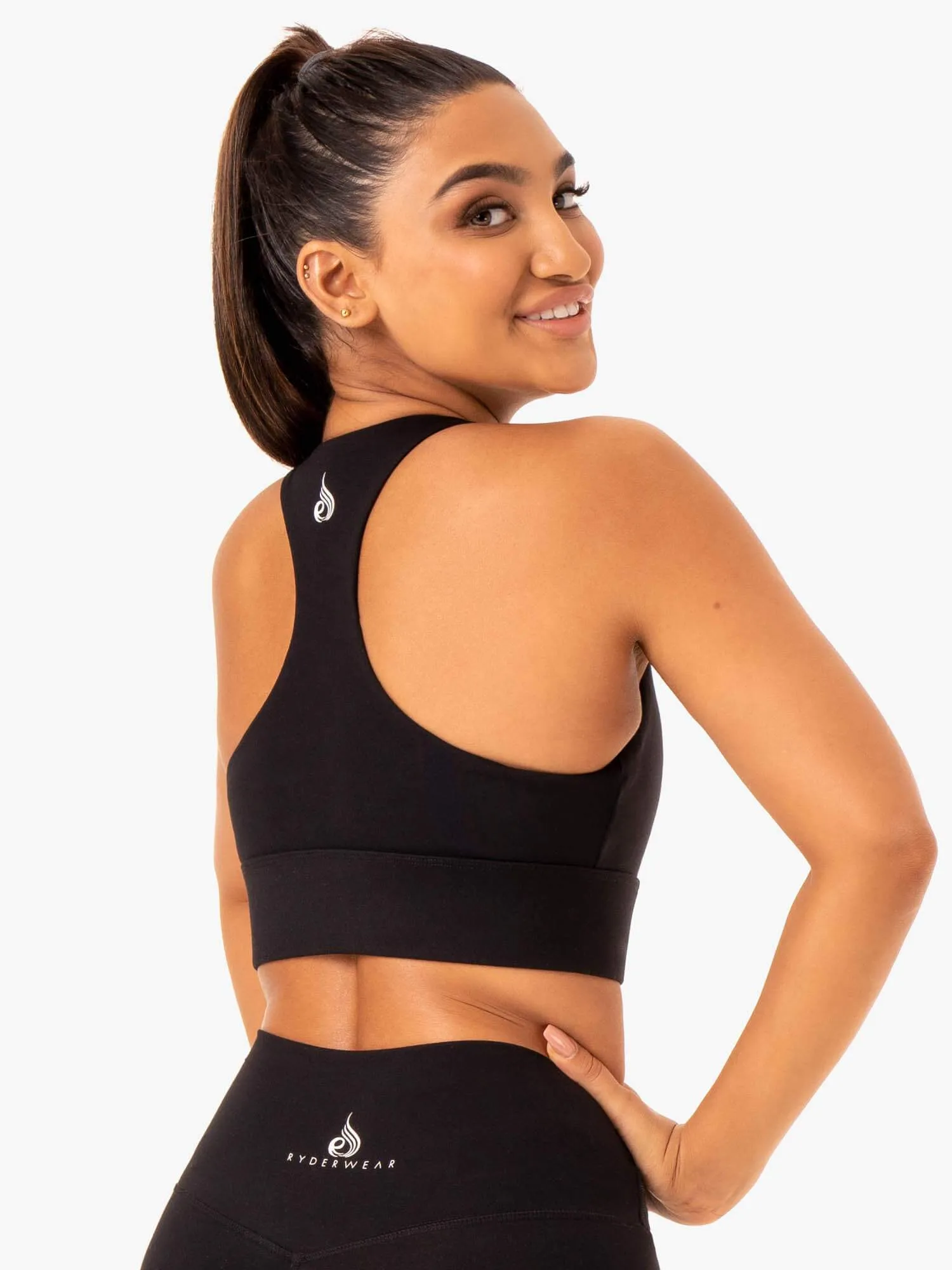 Base Racer Back Sports Bra - Black Stable Coverage