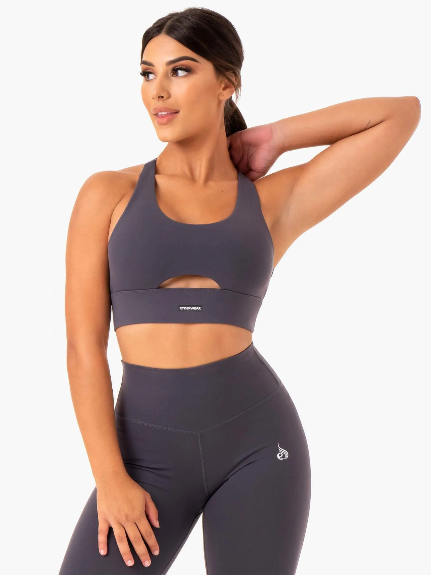 Base Racer Back Sports Bra - Charcoal Ergonomic Fit