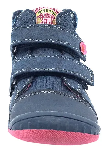 Beeko Girl's Nellie Double Hook and Loop Closure Flower Sneaker Shoes, Navy Blue fit fast