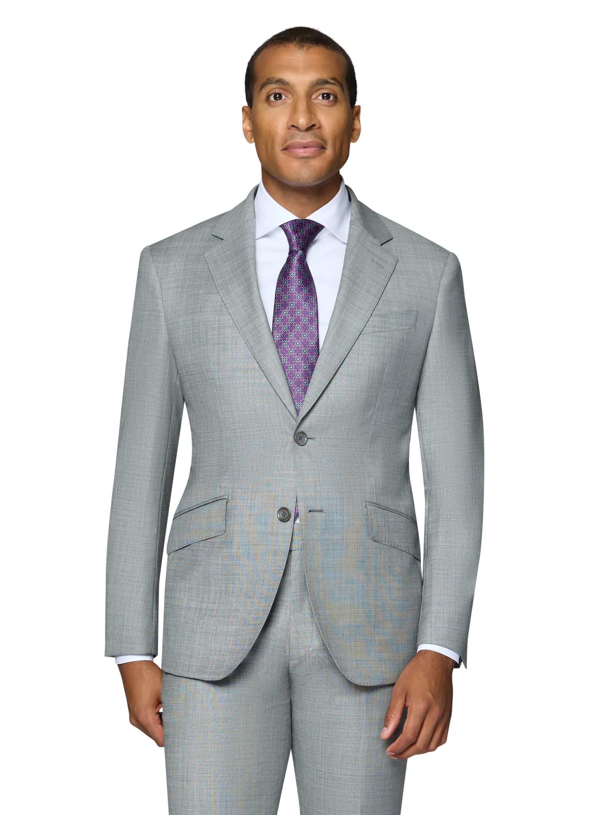 Bergamo Elegant 10015-210 Sharkskin Wool Suit - Grey professional style