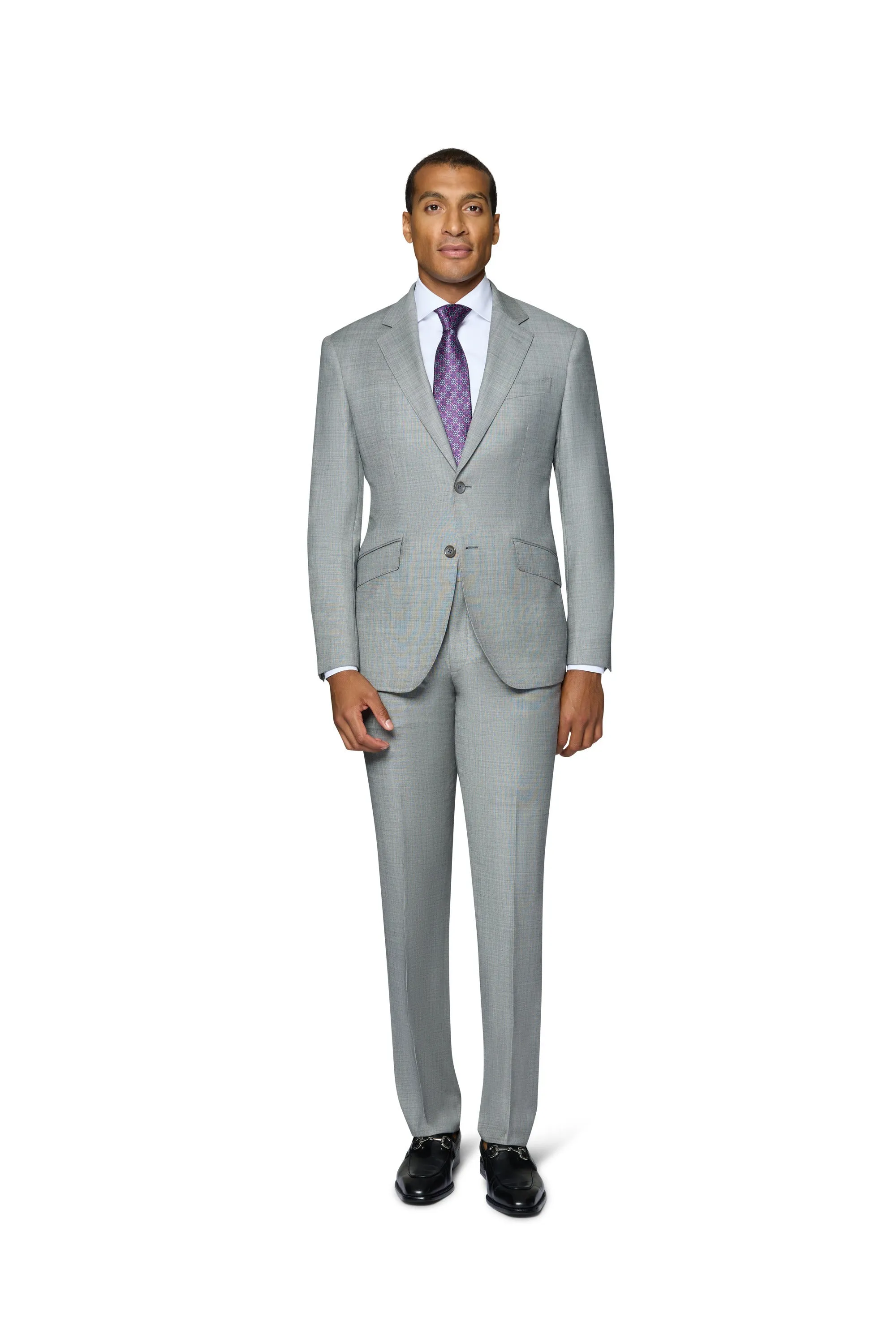 Bergamo Elegant 10015-210 Sharkskin Wool Suit - Grey official wear