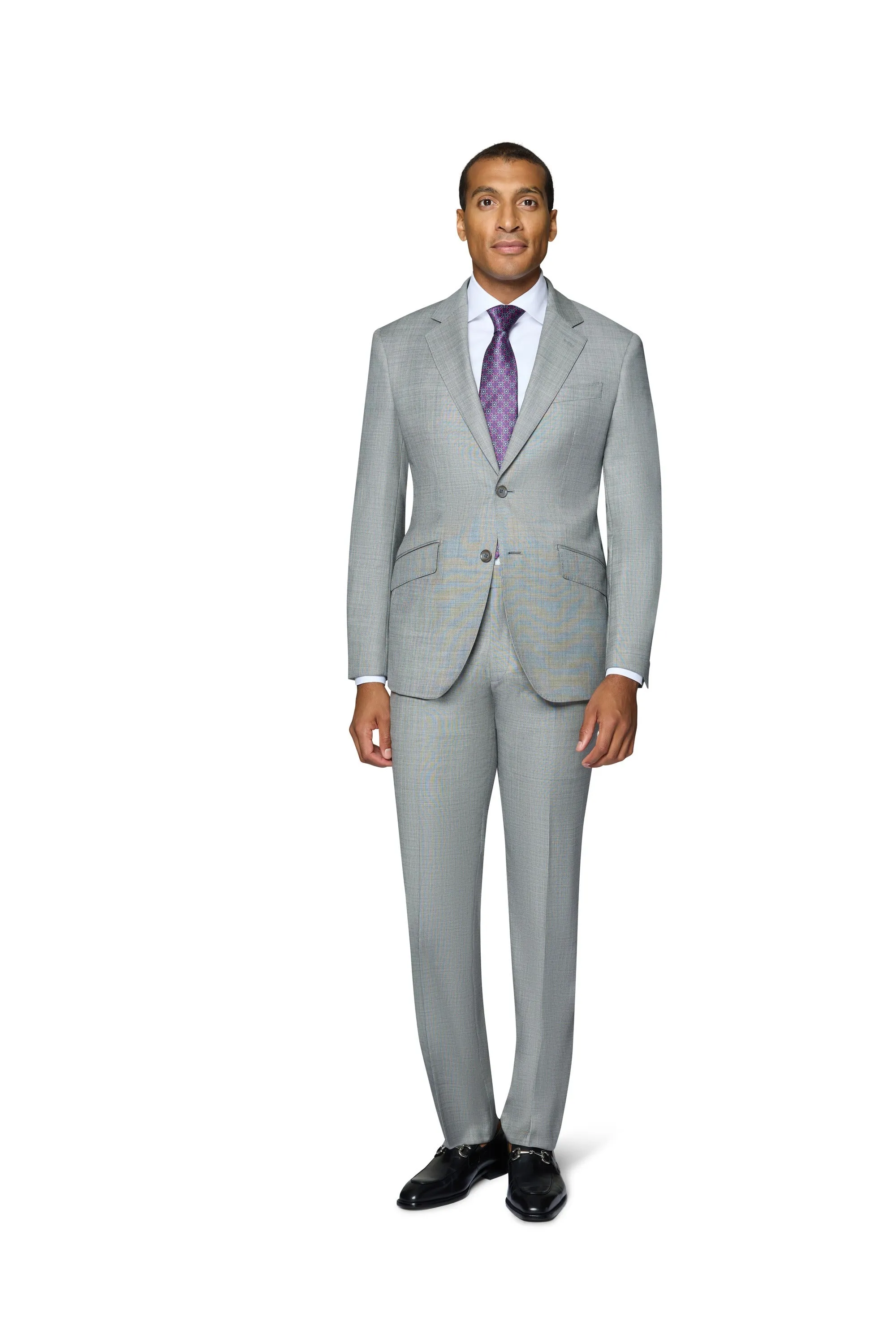 Bergamo Elegant 10015-210 Sharkskin Wool Suit - Grey stylish jacket