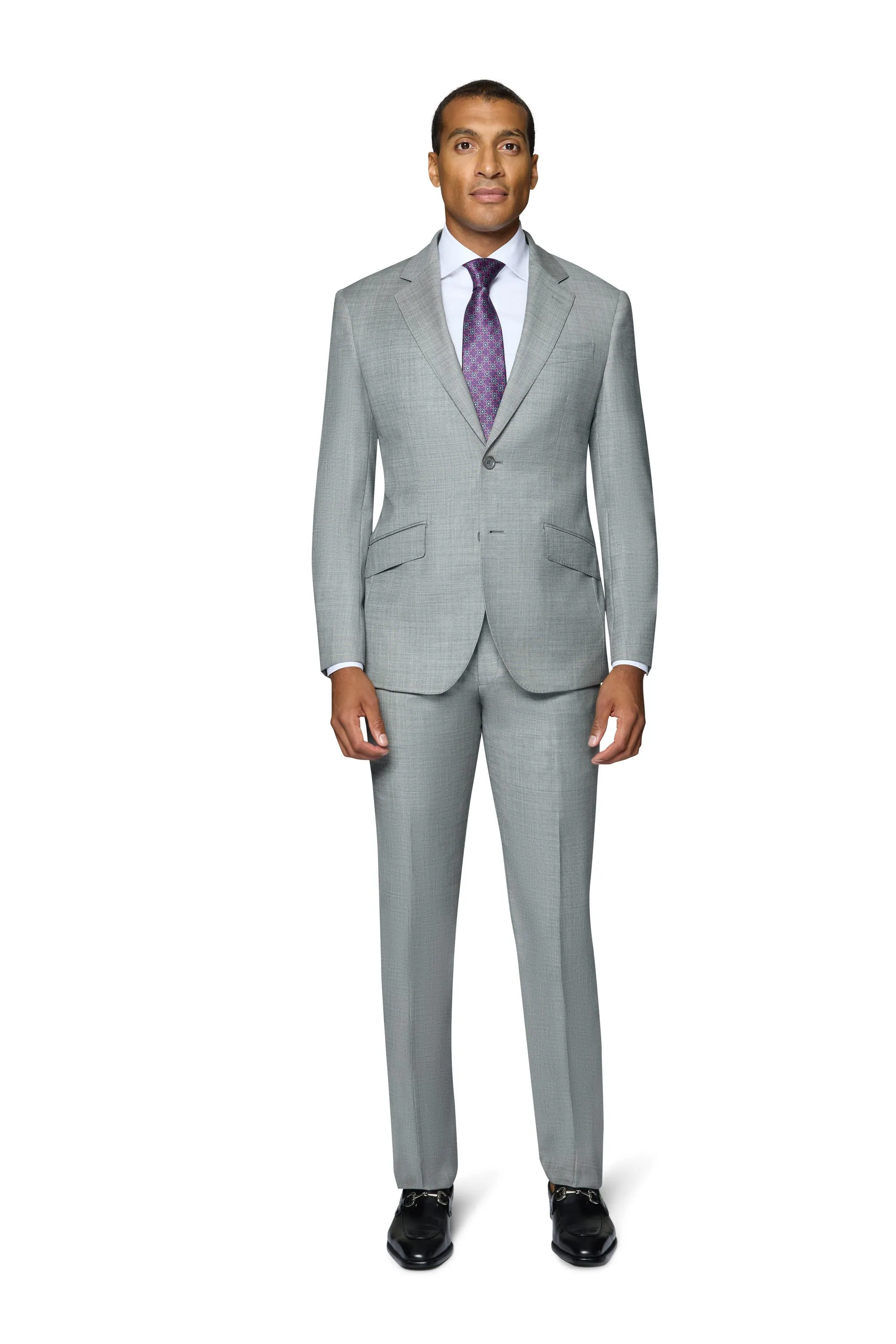 Bergamo Elegant 10015-210 Sharkskin Wool Suit - Grey premium tailoring collection