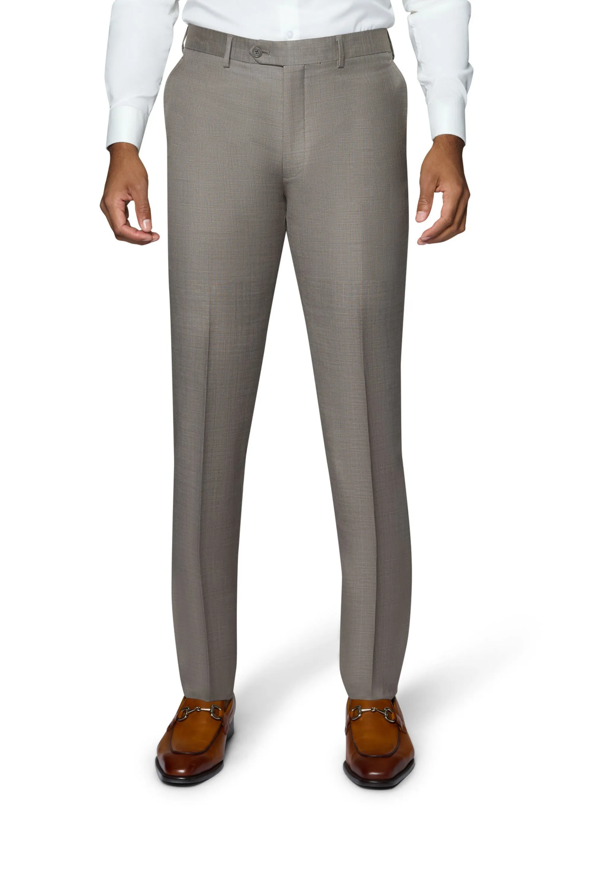 Bergamo Elegant 10015-210 Sharkskin Wool Suit - Tan fitted jacket