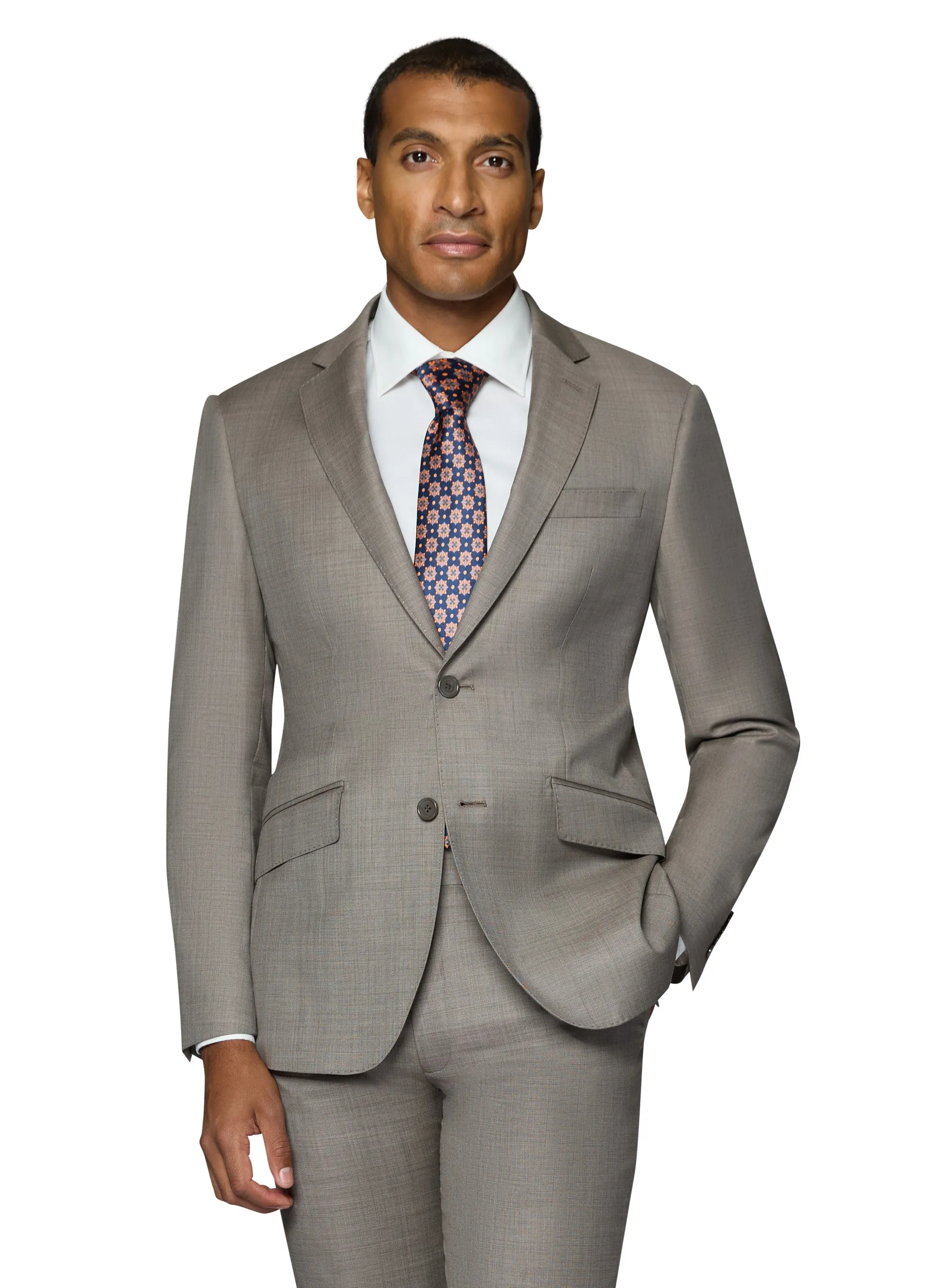 Bergamo Elegant 10015-210 Sharkskin Wool Suit - Tan bespoke tailoring