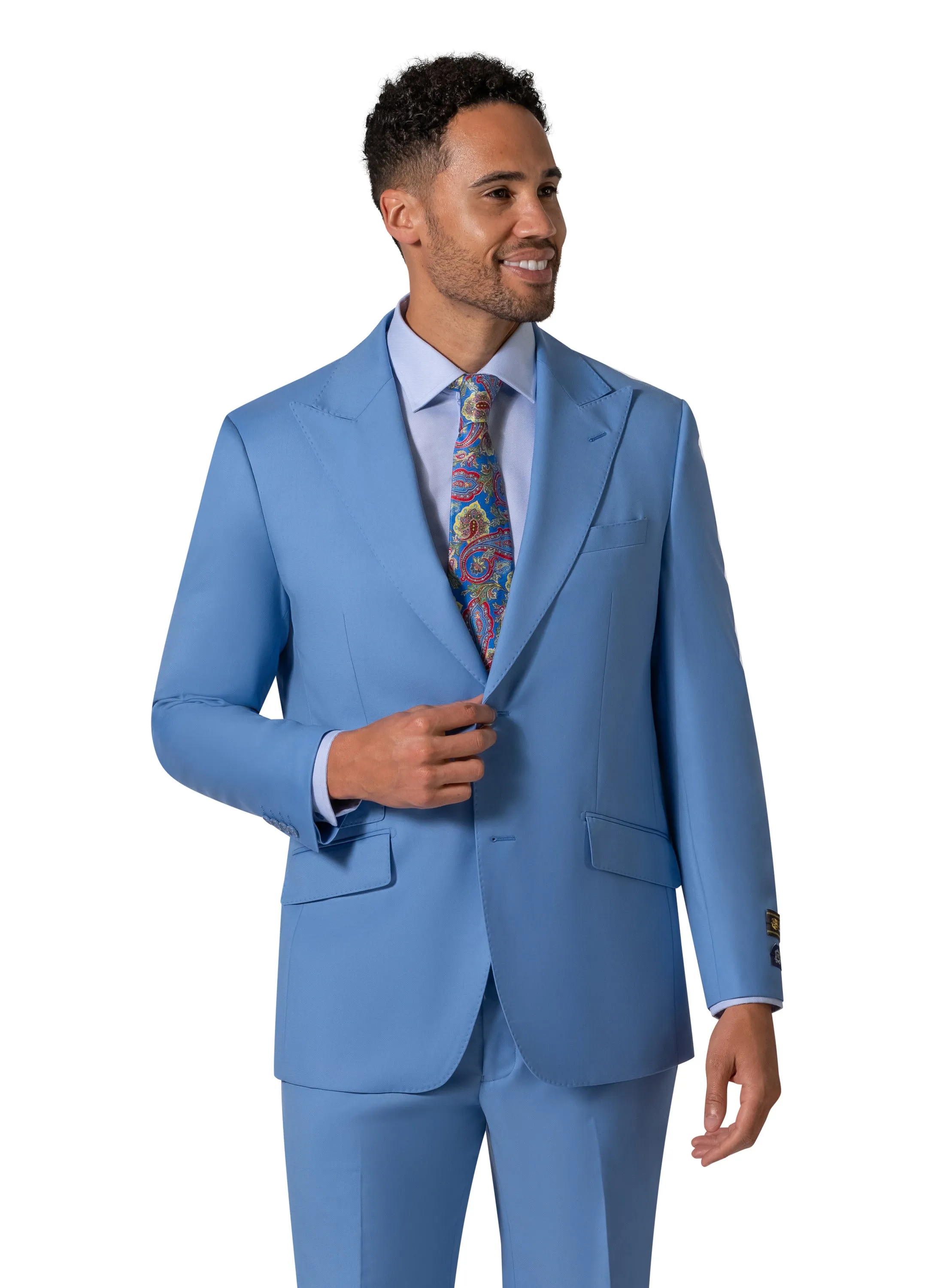Bergamo Elegant - 10174.001 Wool Suit Modern Peak - Blue stylish pants