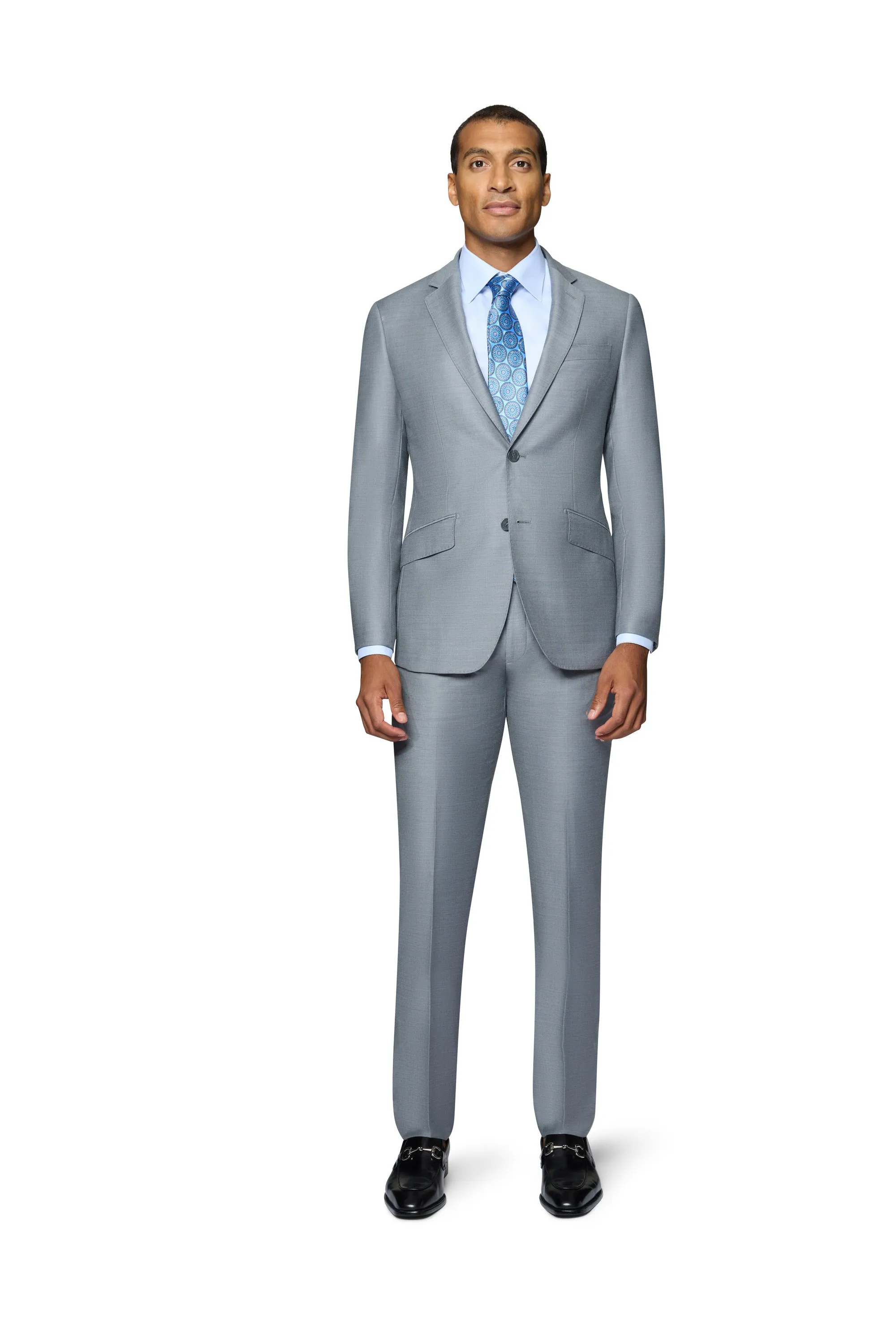Bergamo Elegant - Faille Wool Solid Suit Modern - Medium Grey sleek jacket