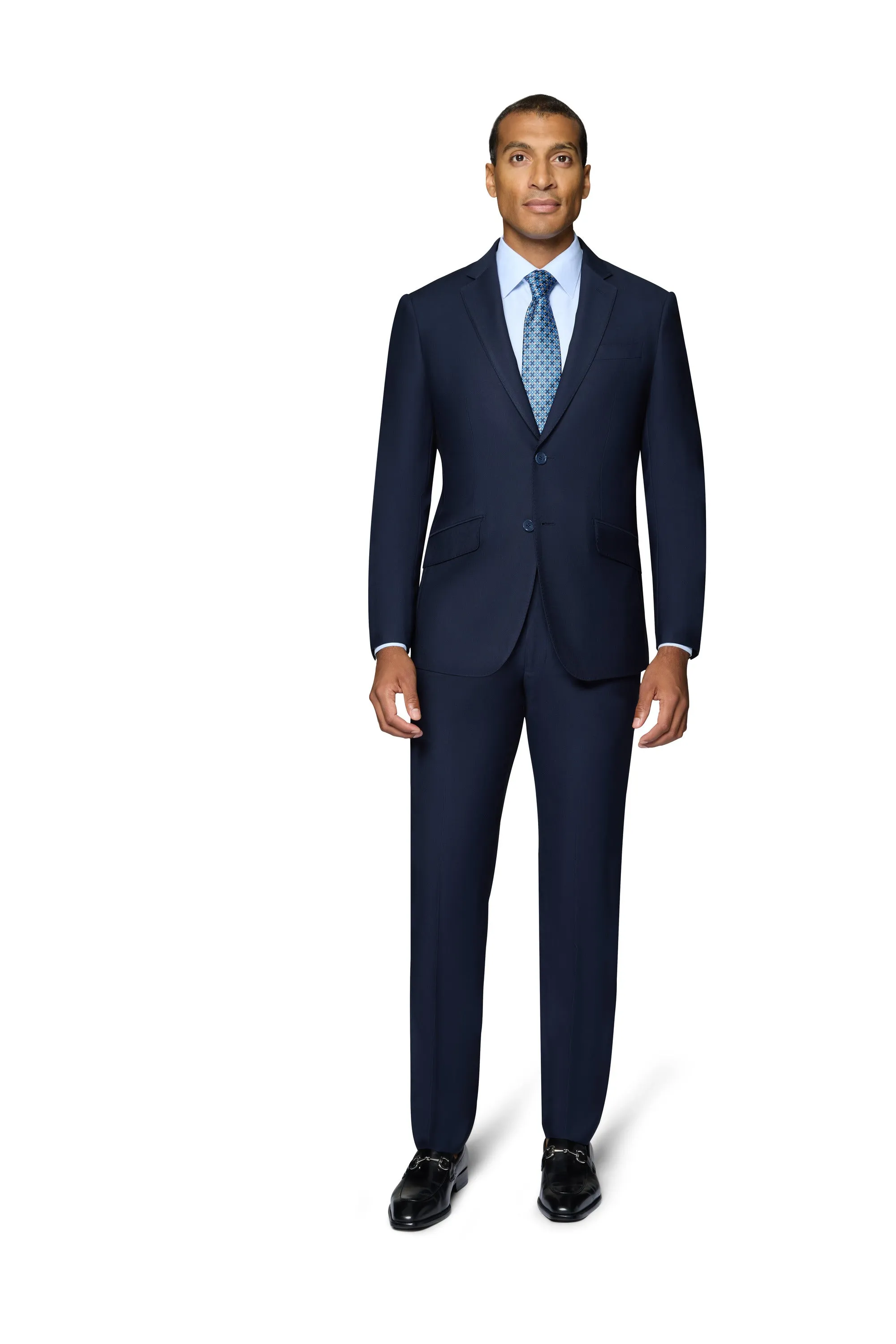 Bergamo Elegant - Faille Wool Solid Suit Modern - Navy modern cut