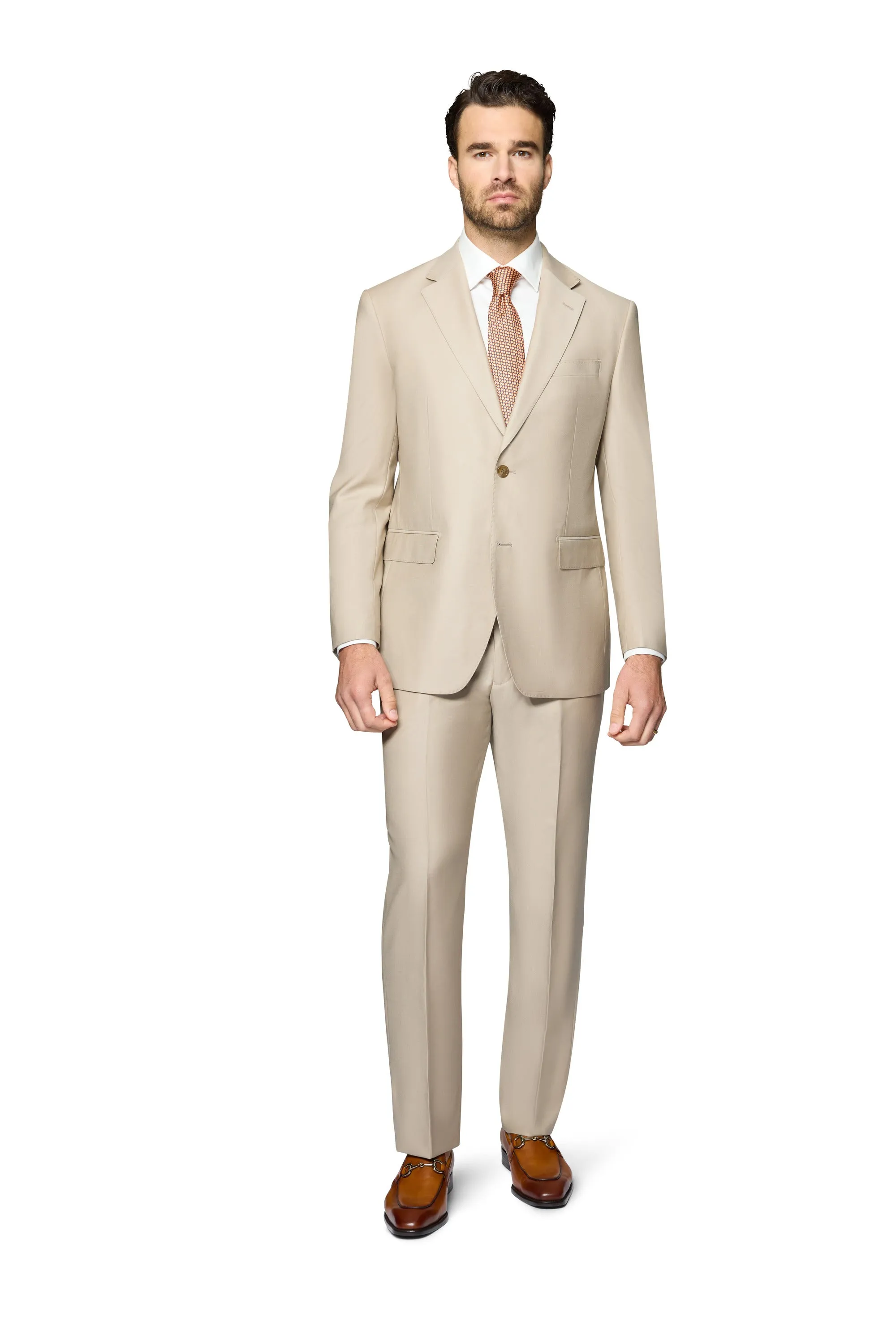 Bergamo Elegant - Faille Wool Solid Suit Modern - Tan polished look