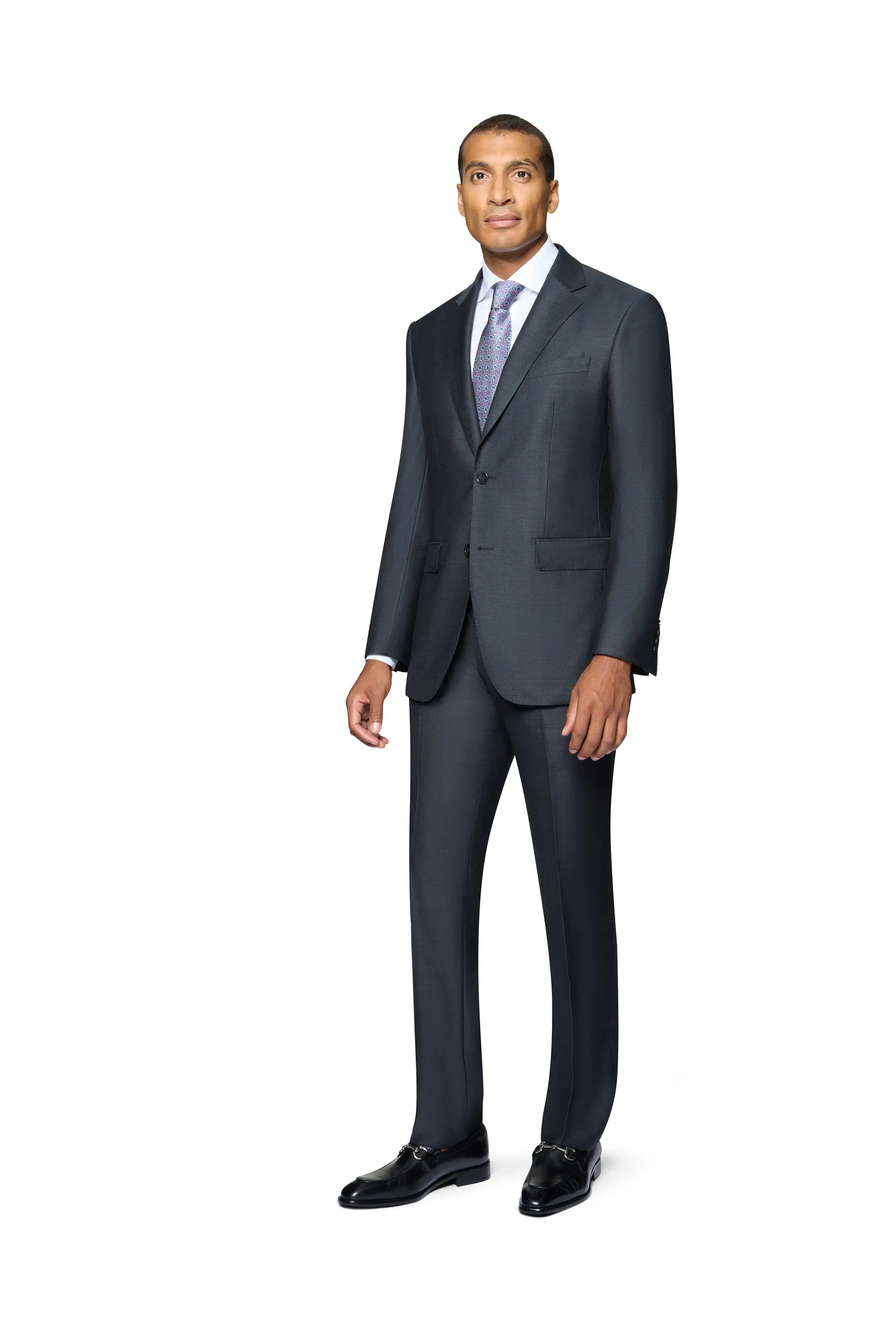 Bergamo Elegant - Faille Wool Solid Suit Slim - Charcoal smart casual
