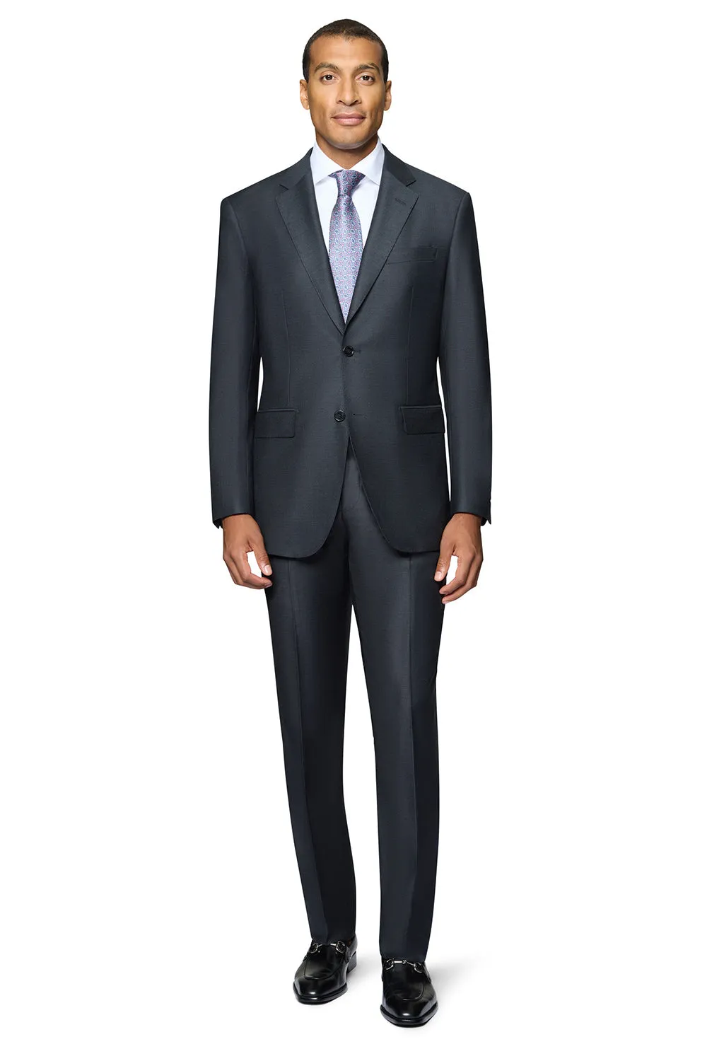 Bergamo Elegant - Faille Wool Solid Suit Slim - Charcoal formal dress code