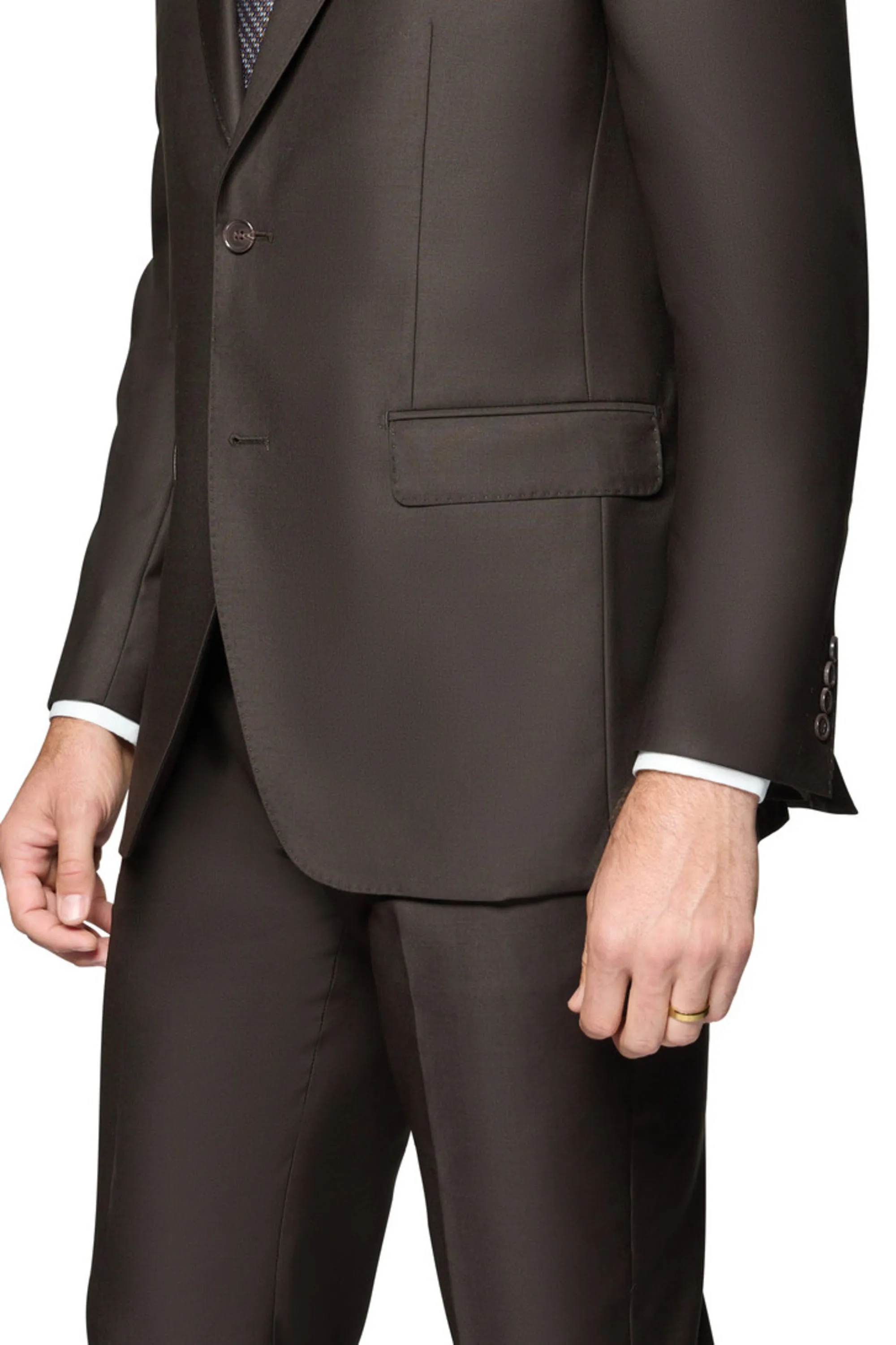Bergamo Elegant - Faille Wool Solid Suit Slim - Dark Brown stylish formalwear