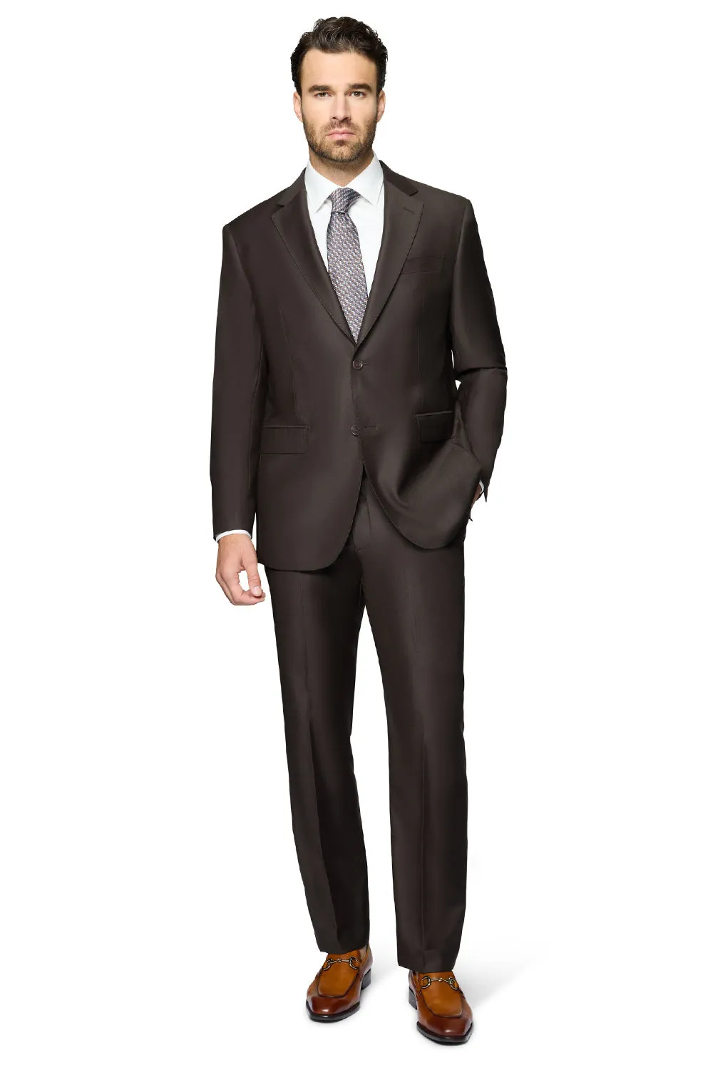 Bergamo Elegant - Faille Wool Solid Suit Slim - Dark Brown stylish jacket