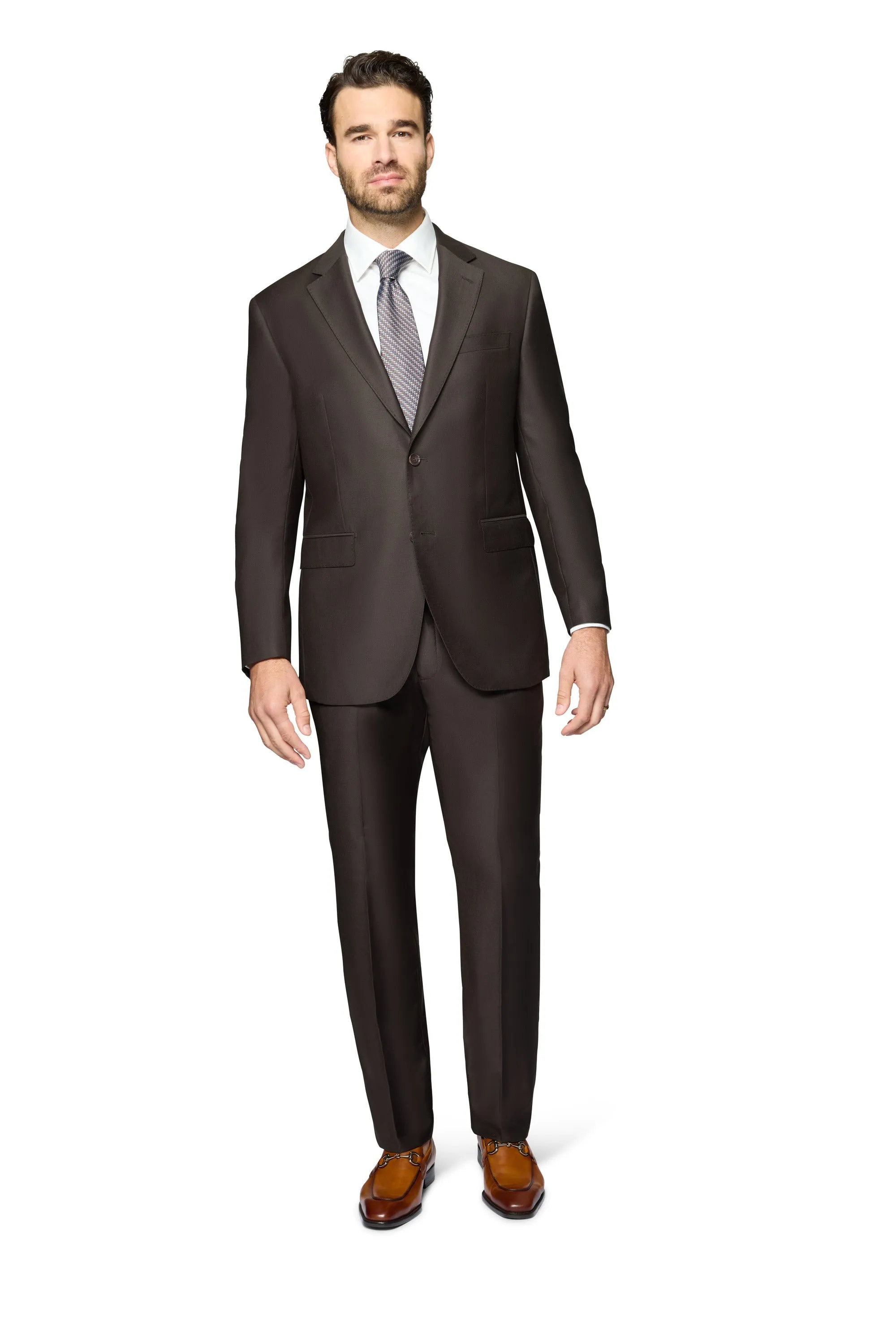 Bergamo Elegant - Faille Wool Solid Suit Slim - Dark Brown dress code