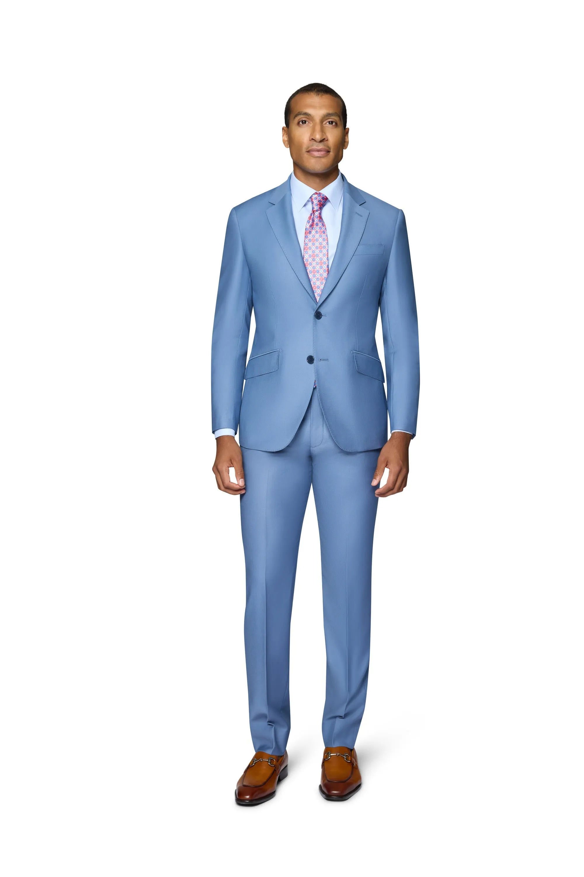 Bergamo Elegant - Faille Wool Solid Suit Slim - Light Blue premium outfit ideas