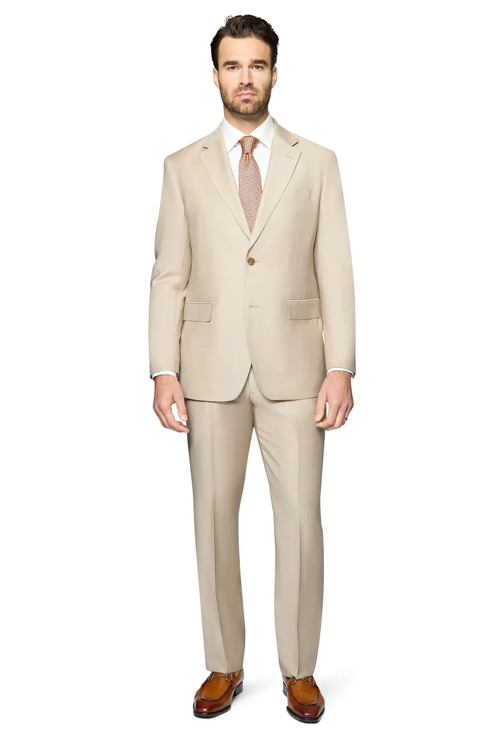 Bergamo Elegant - Faille Wool Solid Suit Slim - Tan formal event