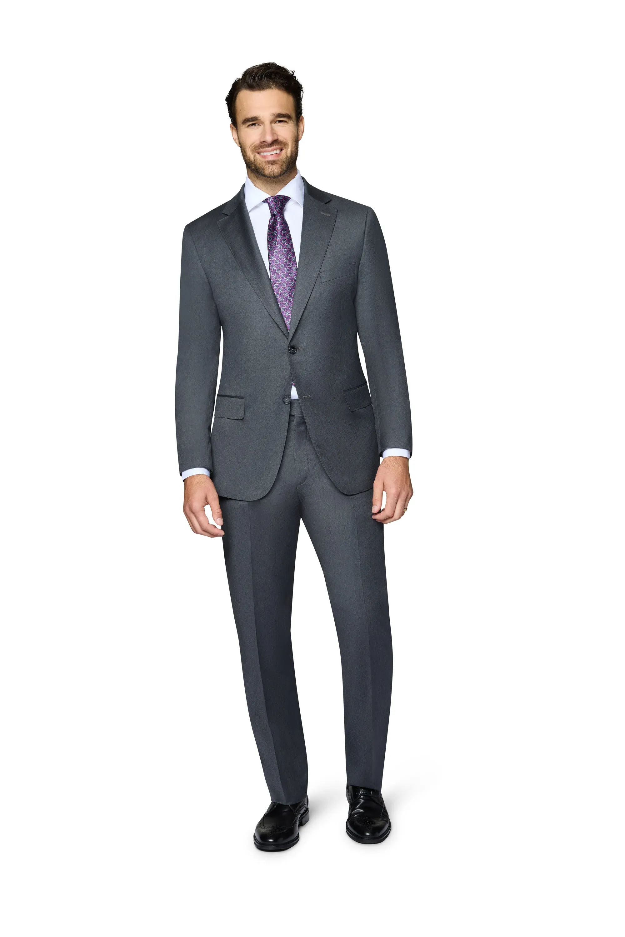 Bergamo Elegant - Reda | Modern 2-Piece Notch Solid Charcoal Suit luxury fabric
