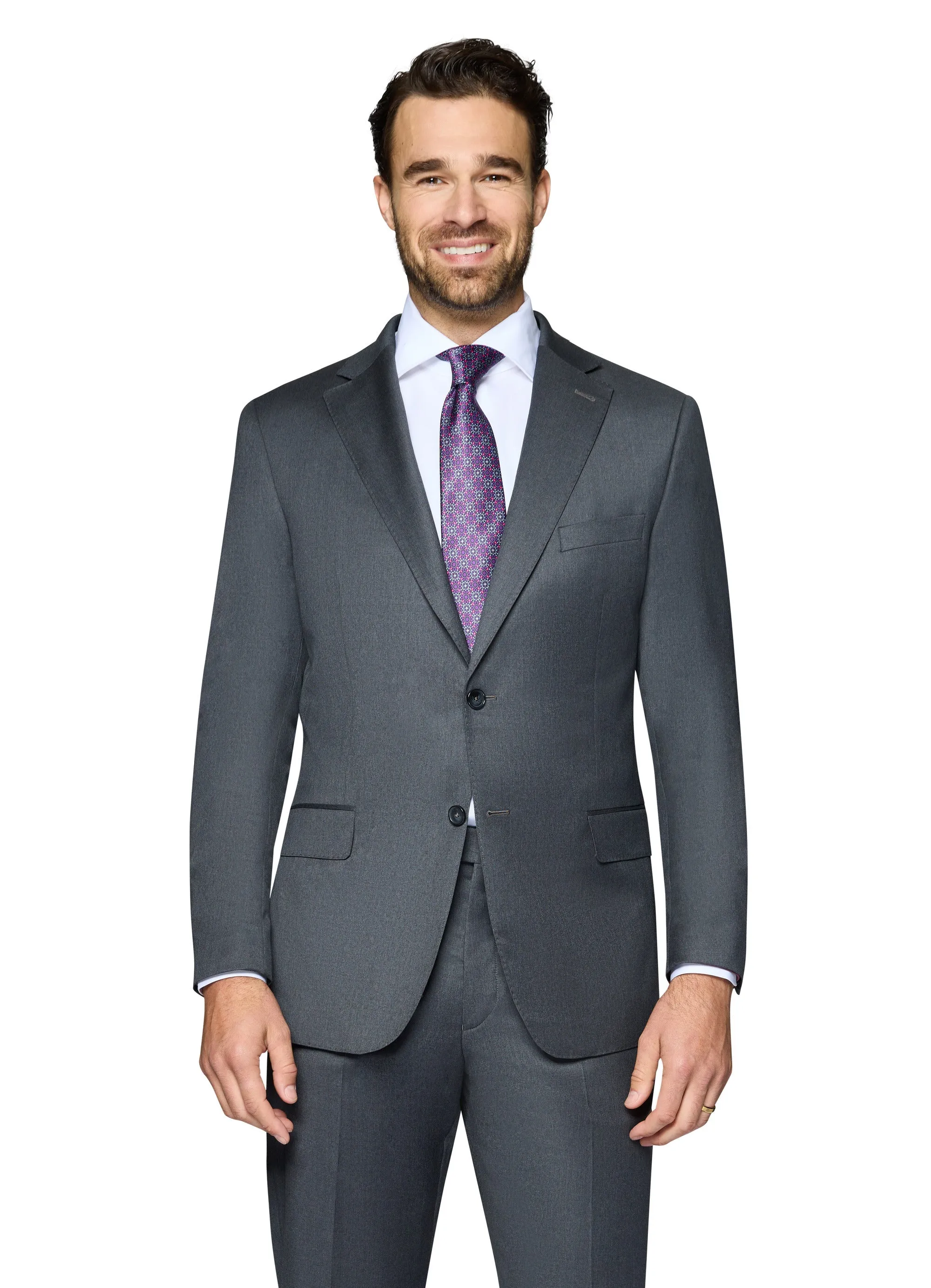 Bergamo Elegant - Reda | Modern 2-Piece Notch Solid Charcoal Suit photo shoot look