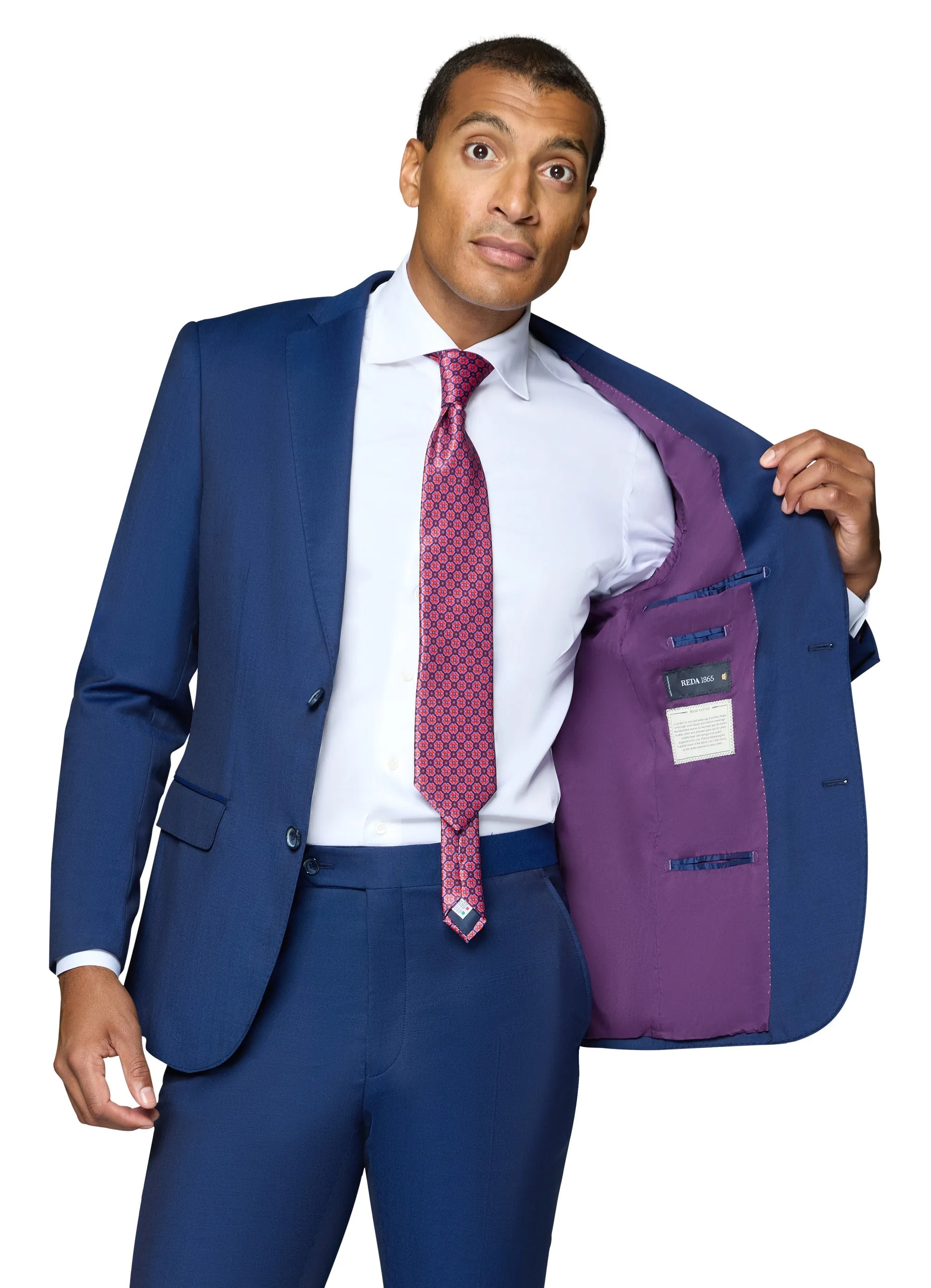 Bergamo Elegant - Reda | Modern 2-Piece Notch Solid New Blue Suit premium quality