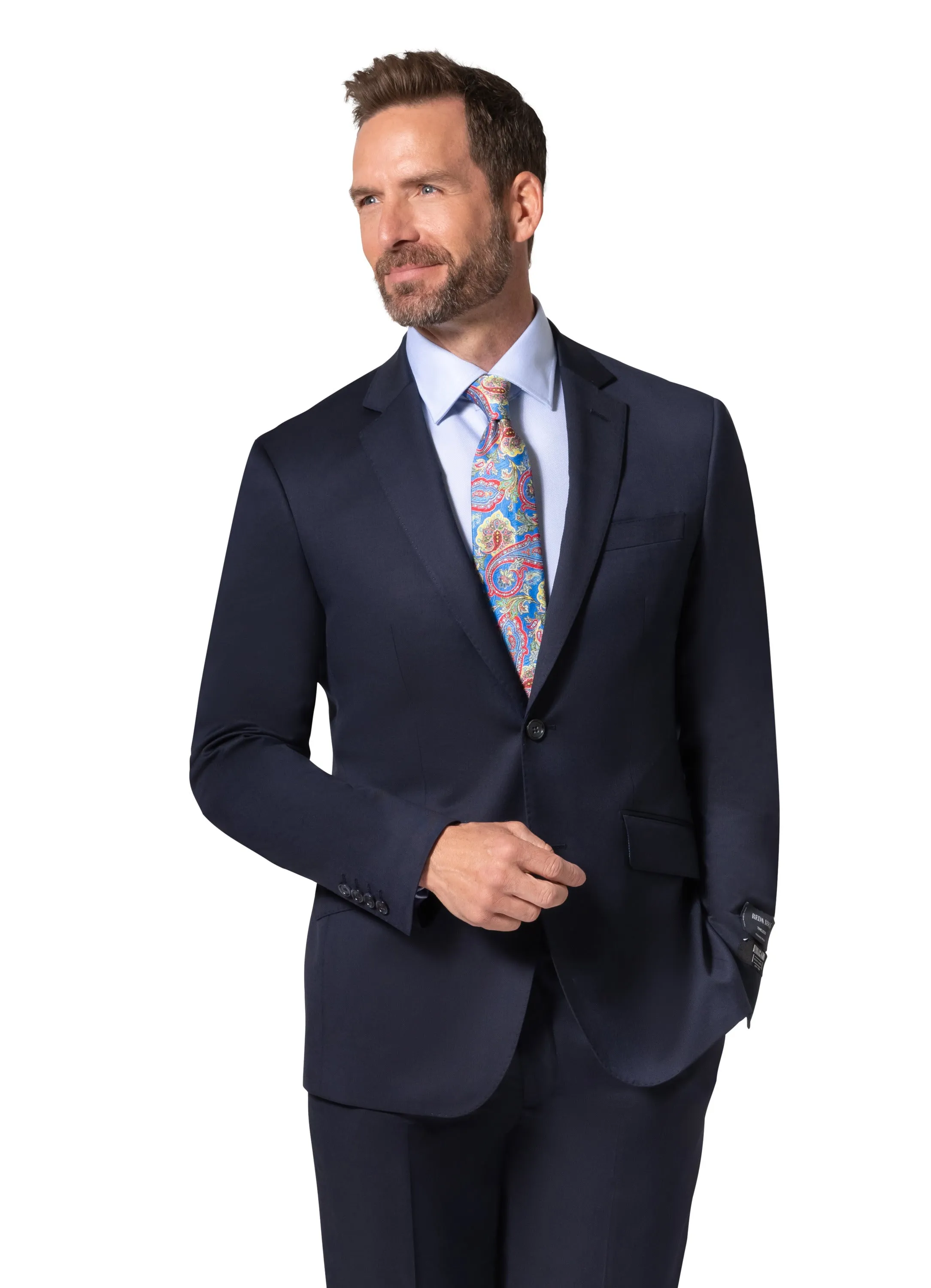 Bergamo Elegant - Reda | Modern Fit 2-Piece Solid Suit - Navy photo-ready
