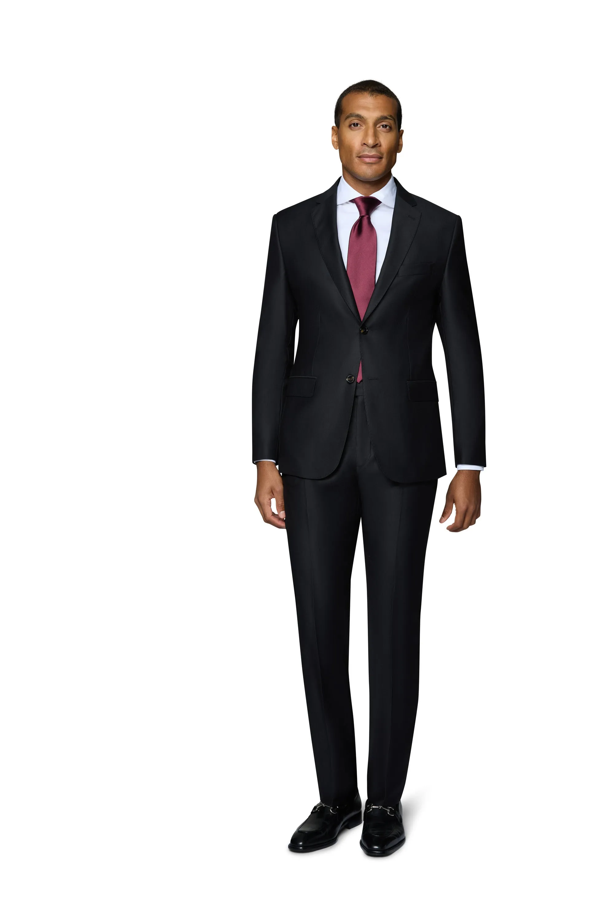Bergamo Elegant - Reda | Slim 2-Piece Notch Solid Black Suit formal style