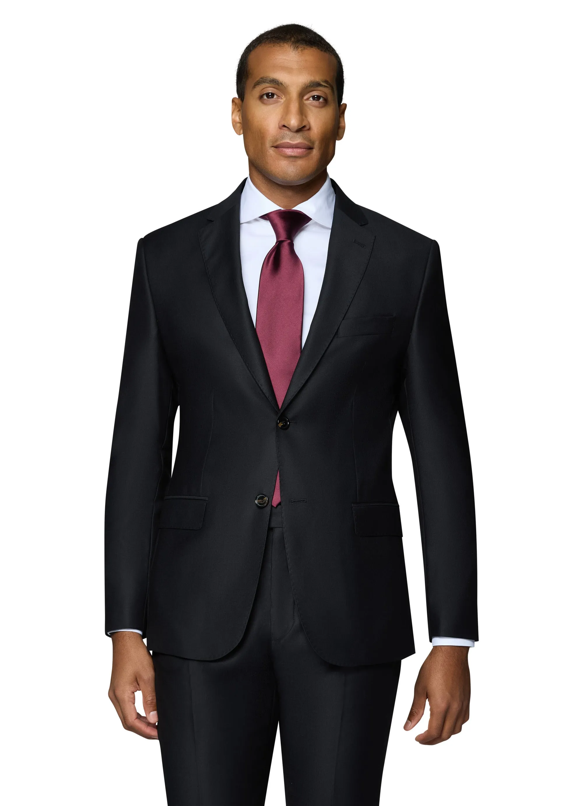 Bergamo Elegant - Reda | Slim 2-Piece Notch Solid Black Suit professional look
