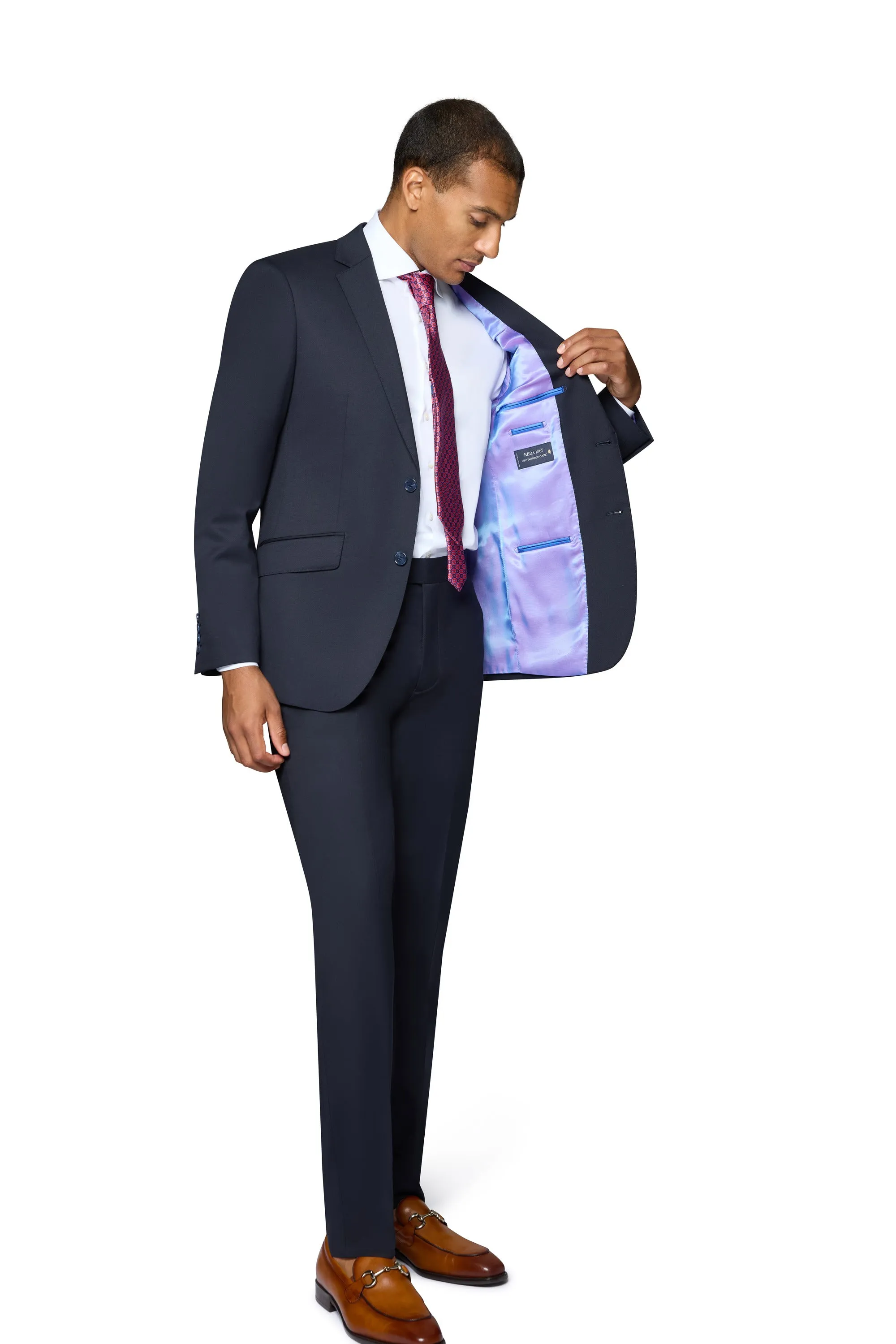 Bergamo Elegant - Reda | Slim 2-Piece Notch Solid Navy Suit festive wear