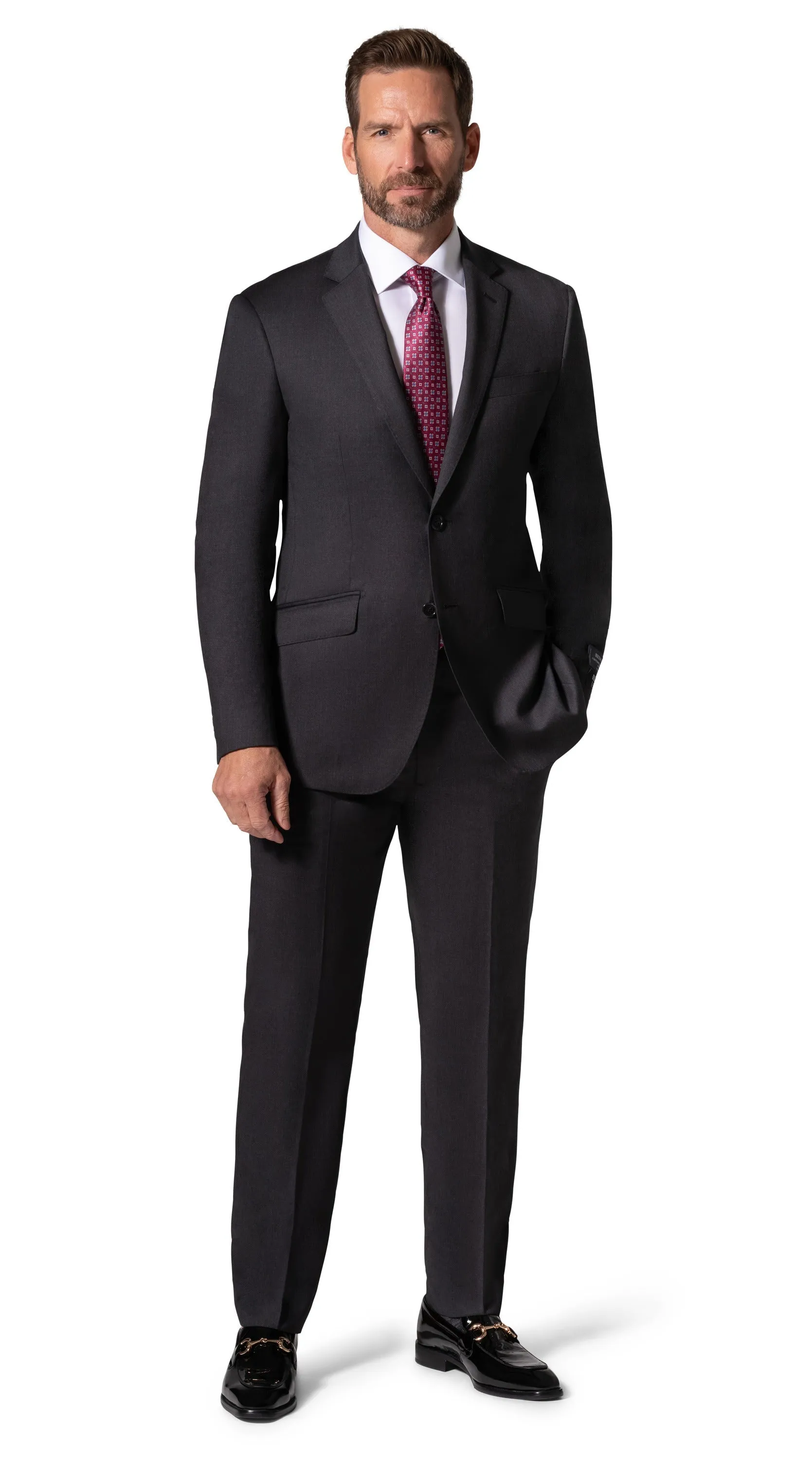 Bergamo Elegant - Reda | Slim Fit 2-Piece Solid Suit - Charcoal romantic look