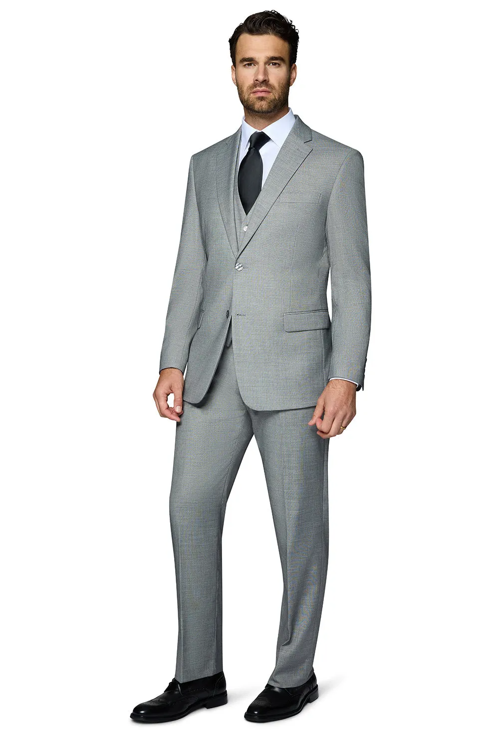 Bergamo Elegant Sharkskin Vested Slim Fit Grey Suit style icon