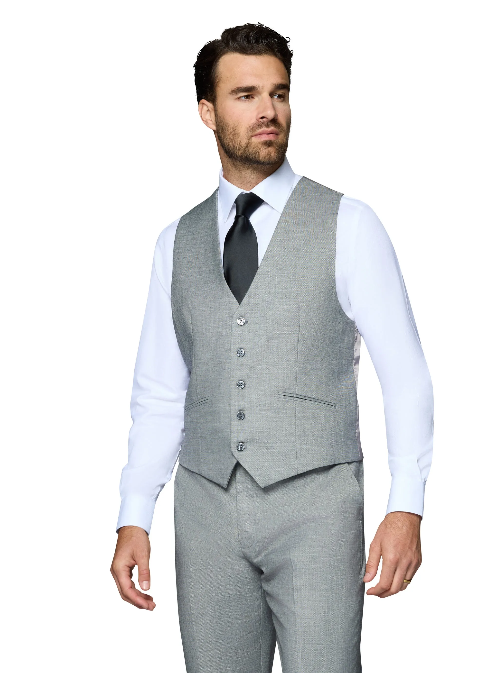 Bergamo Elegant Sharkskin Vested Slim Fit Grey Suit festive occasion