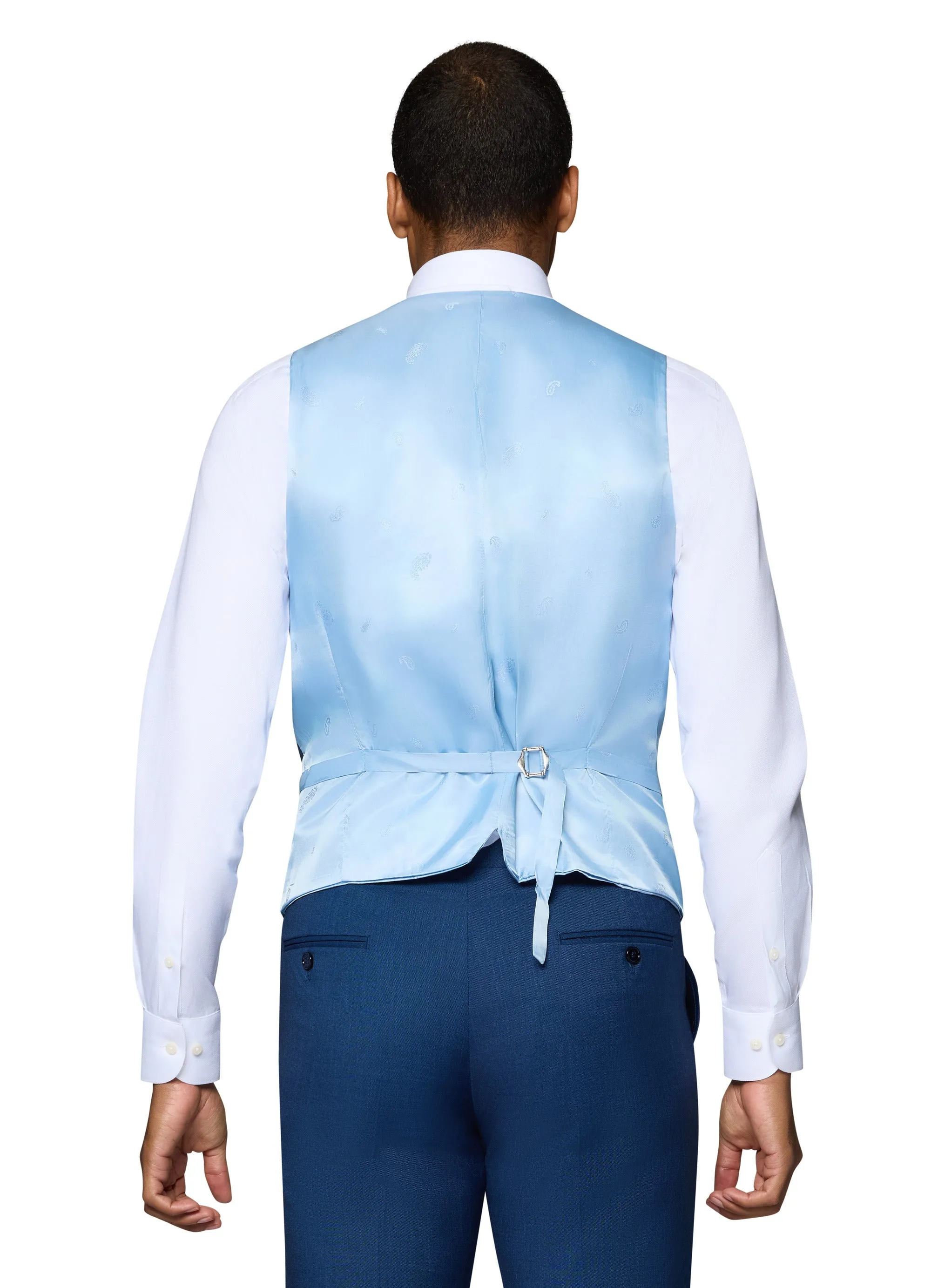 Bergamo Elegant Sharkskin Vested Slim Fit New Blue Suit refined ensemble