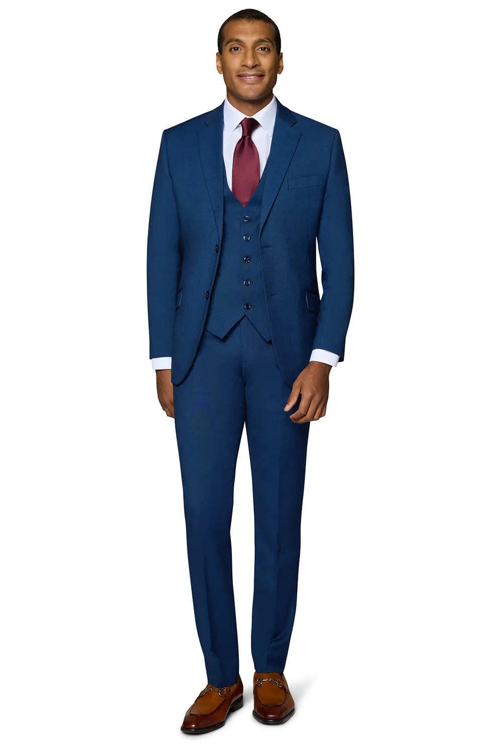 Bergamo Elegant Sharkskin Vested Slim Fit New Blue Suit elegant cut