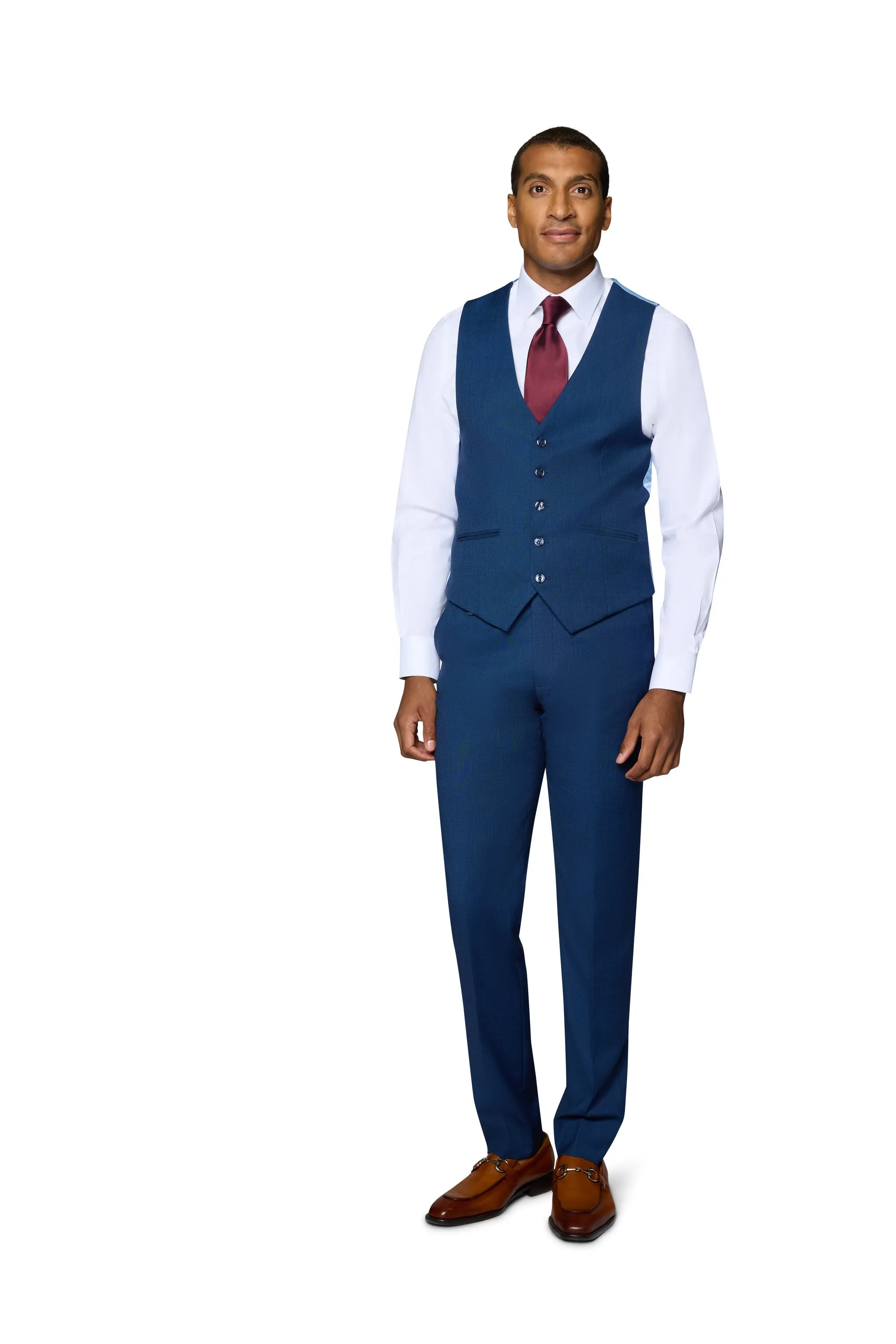 Bergamo Elegant Sharkskin Vested Slim Fit New Blue Suit daywear style