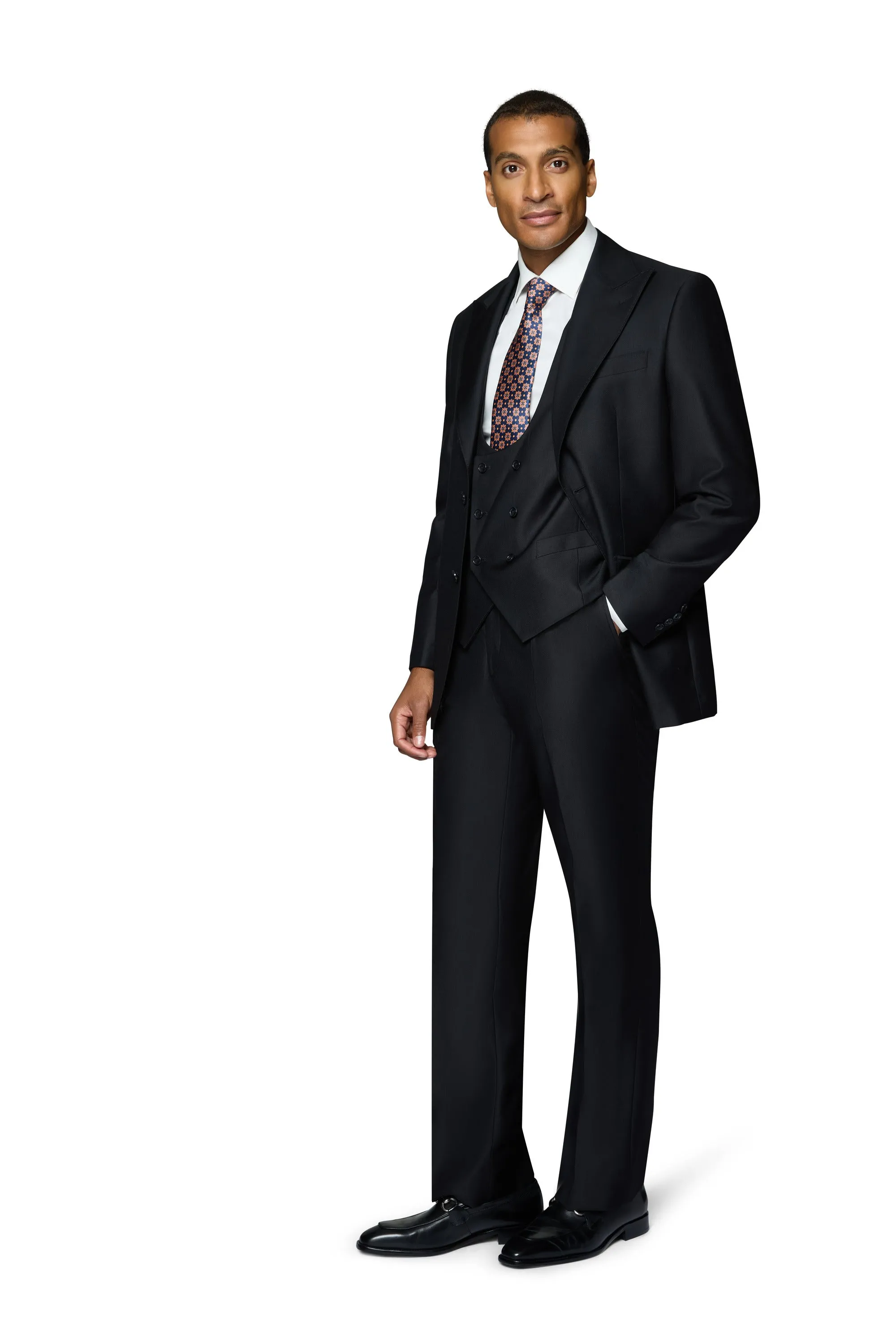 Bergamo Essex Elegant - Faille Wool Solid Suit - Black tailored ensemble