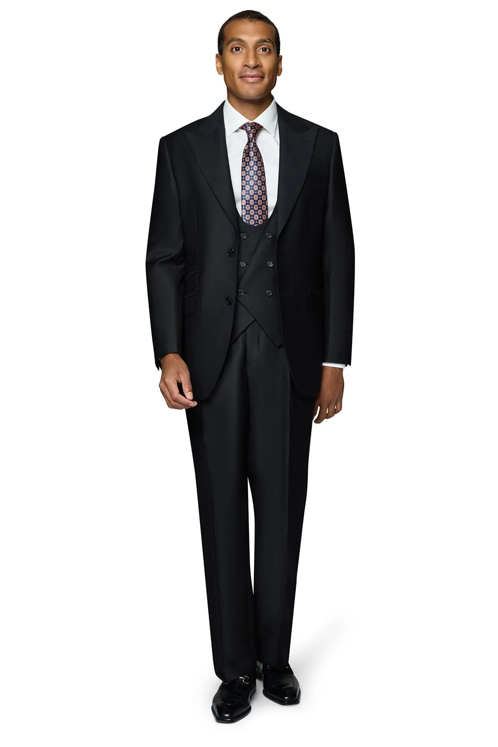 Bergamo Essex Elegant - Faille Wool Solid Suit - Black sleek silhouette