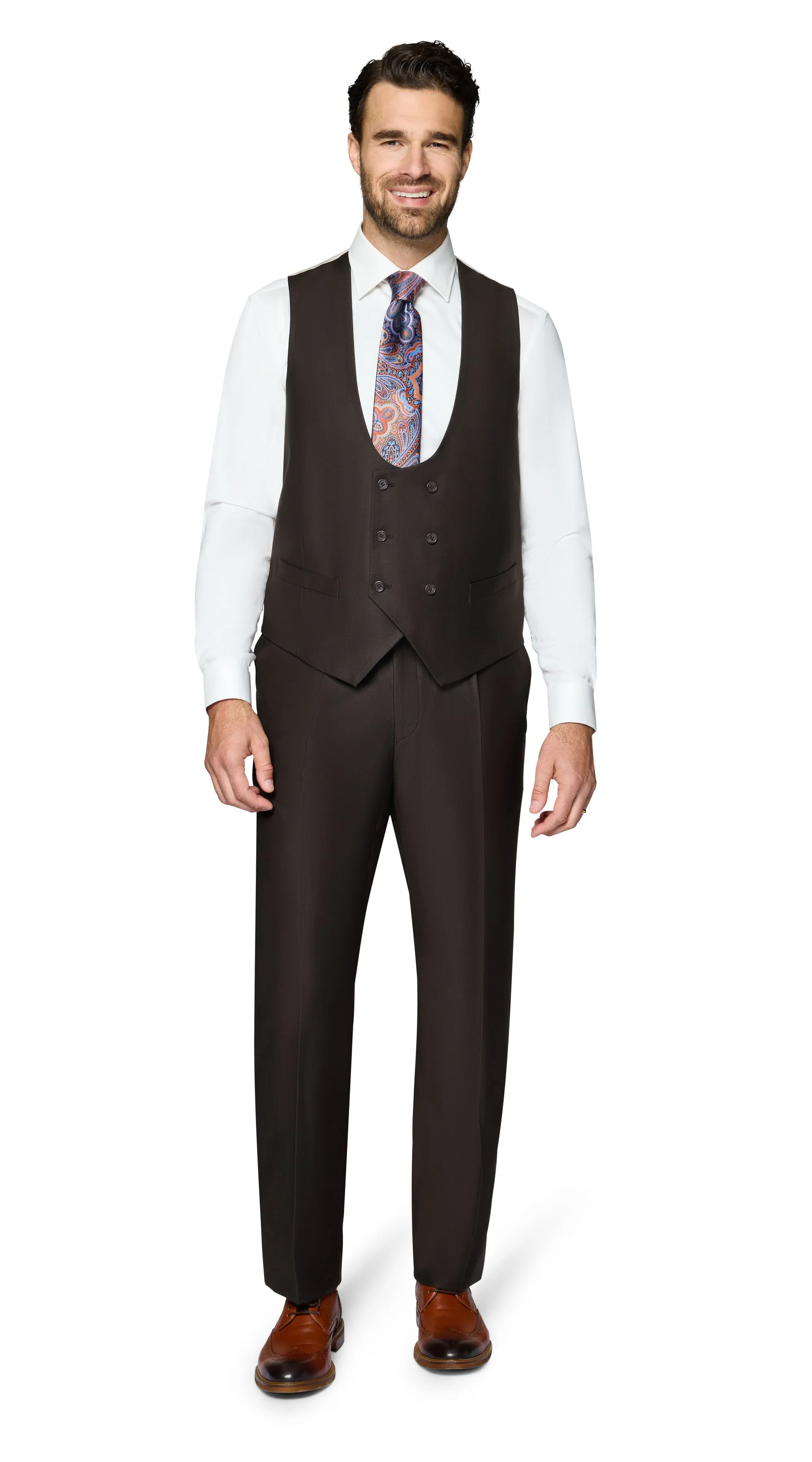 Bergamo Essex Elegant - Faille Wool Solid Suit - Brown formal attire