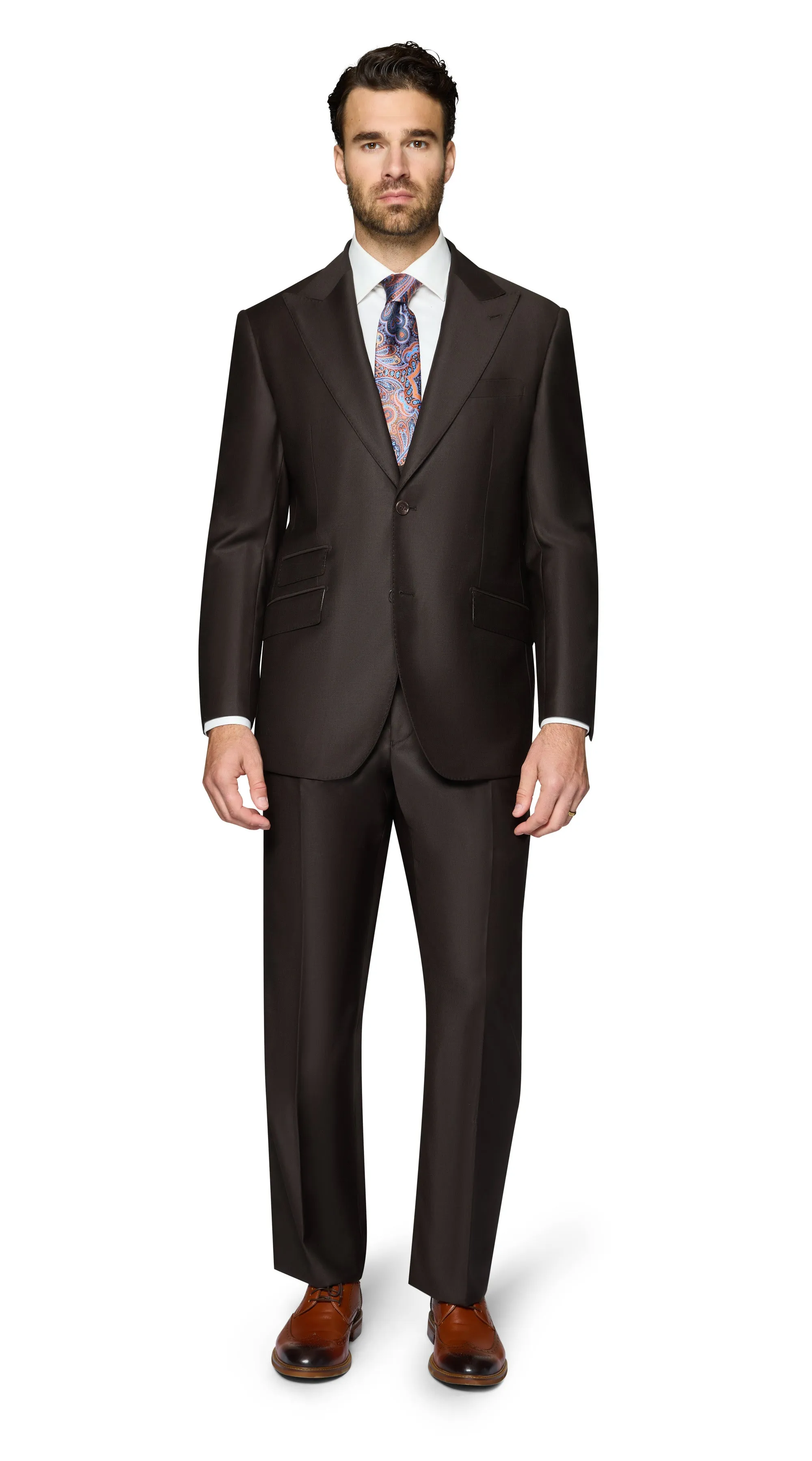 Bergamo Essex Elegant - Faille Wool Solid Suit - Brown luxury style