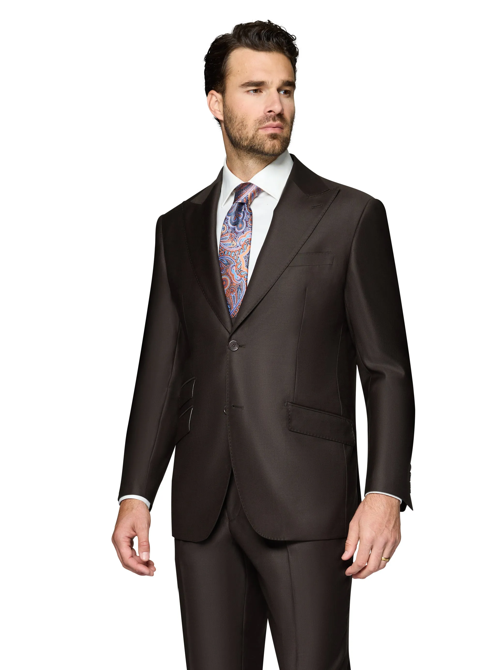 Bergamo Essex Elegant - Faille Wool Solid Suit - Brown professional style