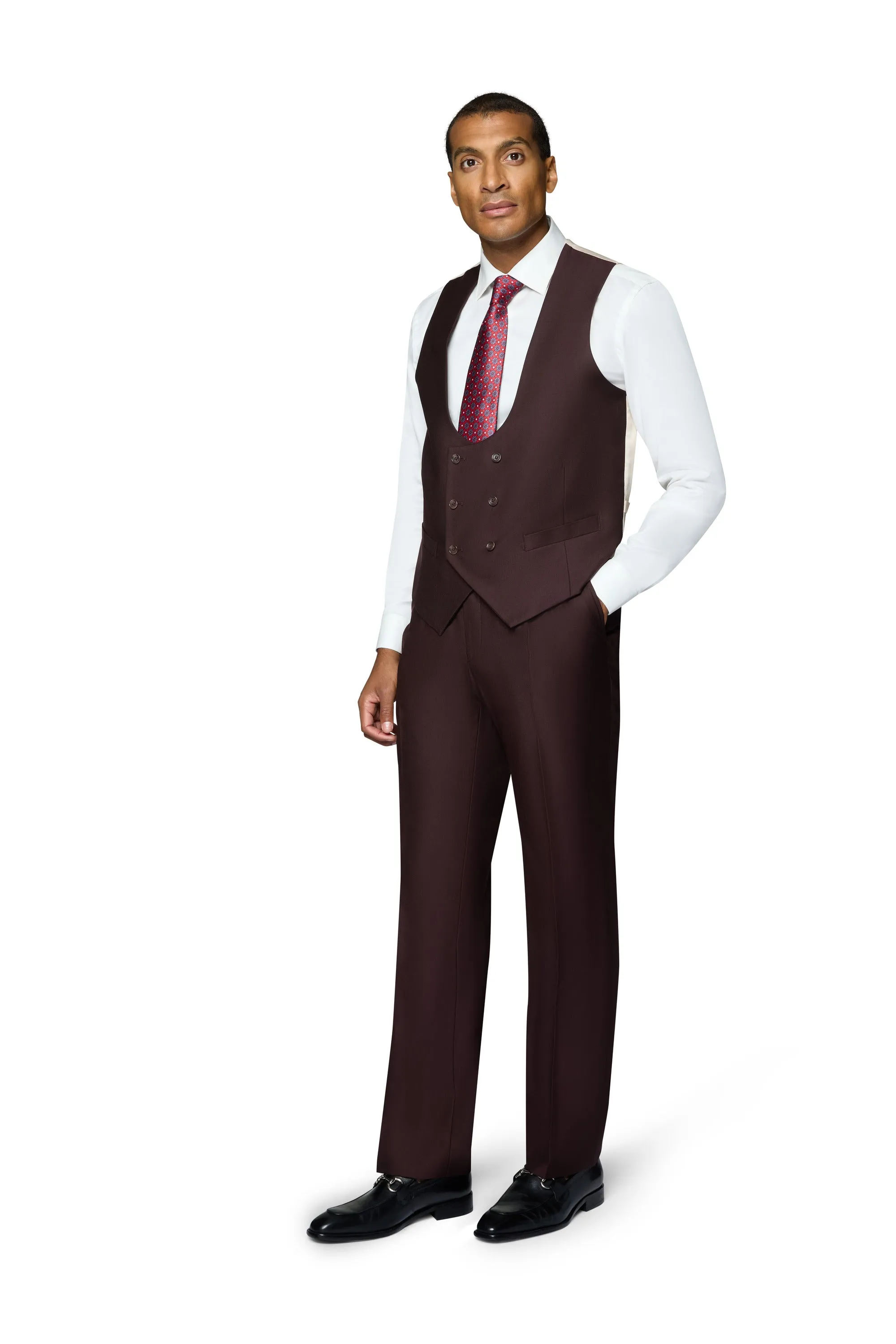 Bergamo Essex Elegant - Faille Wool Solid Suit - Burgundy dinner party