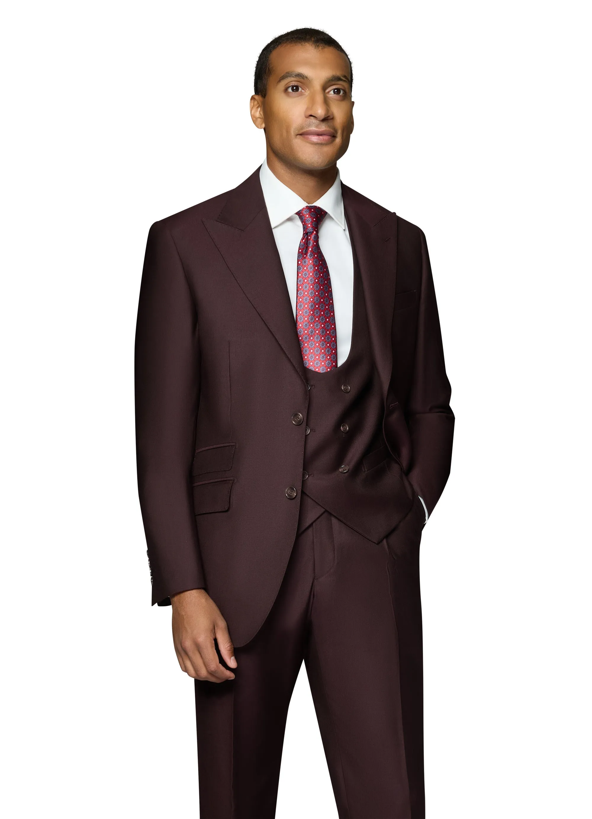 Bergamo Essex Elegant - Faille Wool Solid Suit - Burgundy tailored clothing