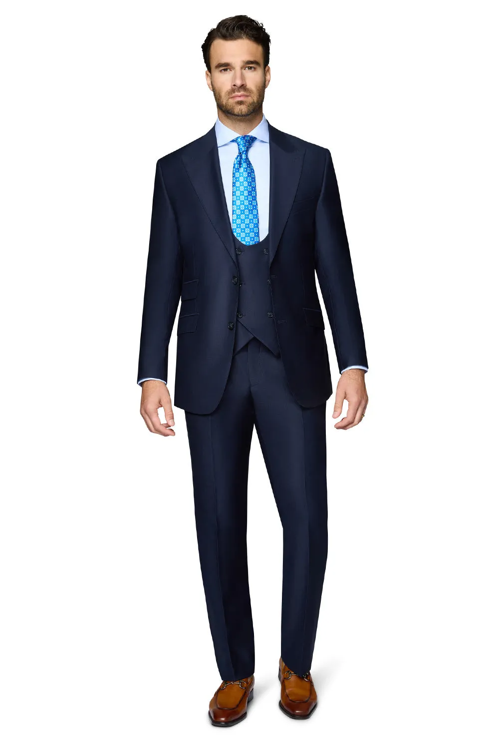 Bergamo Essex Elegant - Faille Wool Solid Suit - Navy upscale look