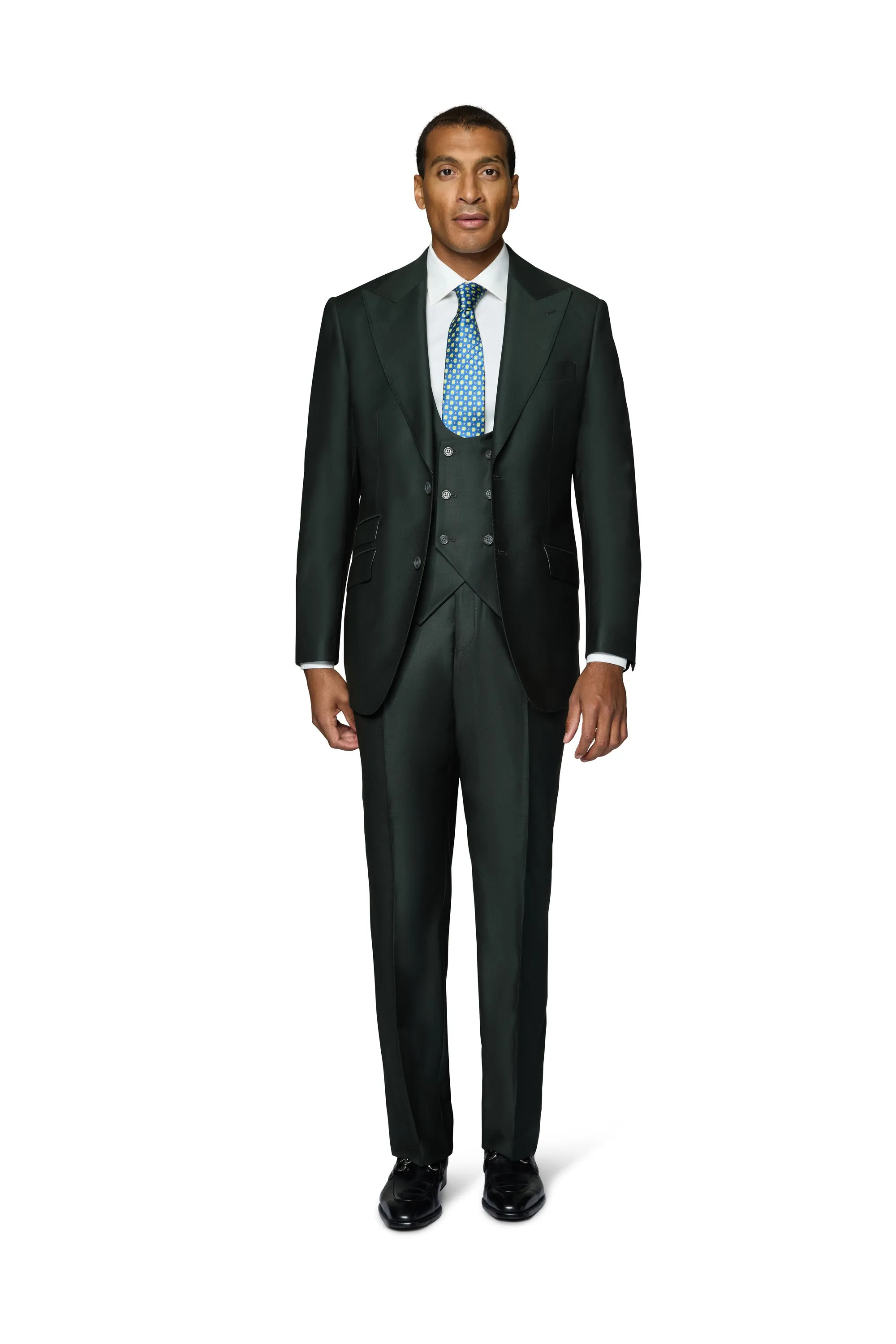 Bergamo Essex Elegant - Faille Wool Solid Suit - Olive photo shoot outfit